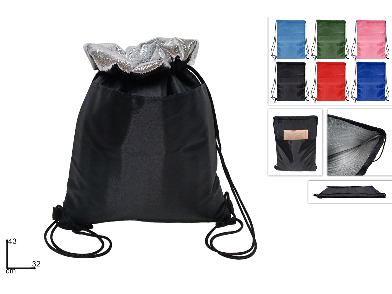 Sacca termica interno alluminio con tasca 210d in 6 colori assortiti