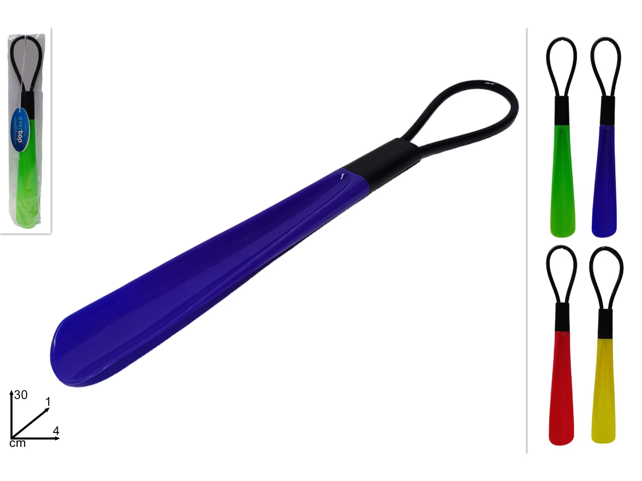 Calzascarpe con gancio in gomma e plastica, disponibili in 4 colori assortiti 30x3,5 cm - Evertop