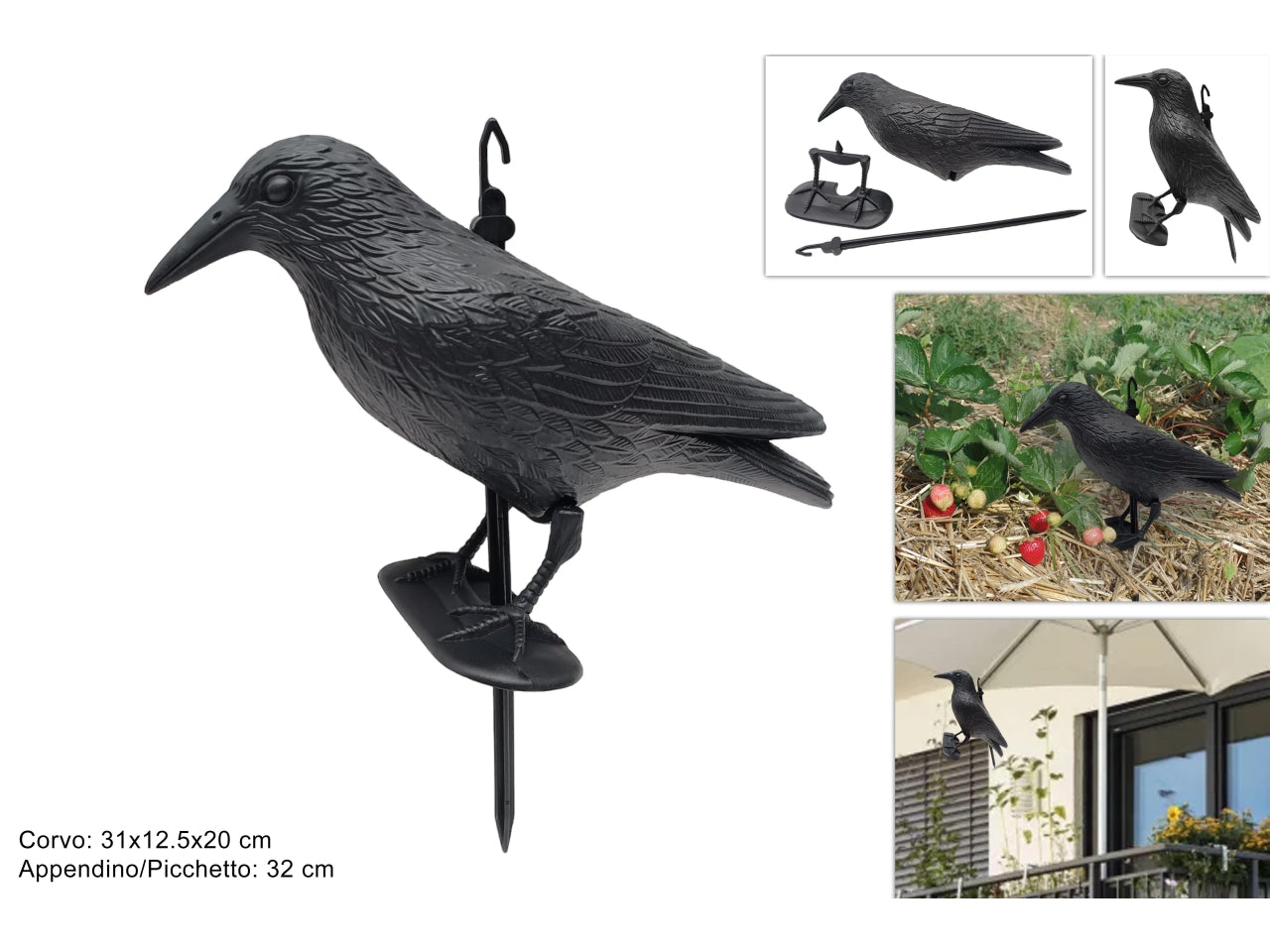 Corvo 33cm plastica con appendino/picchetto