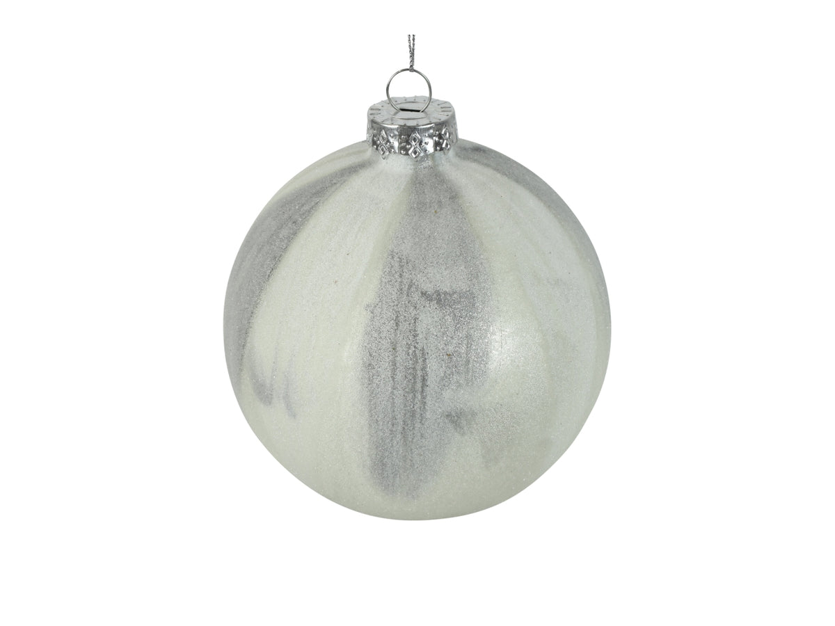 Palla di natale in vetro opaca bianca e argentata effetto brina marmorizzato Ã15 cm - Countryfield