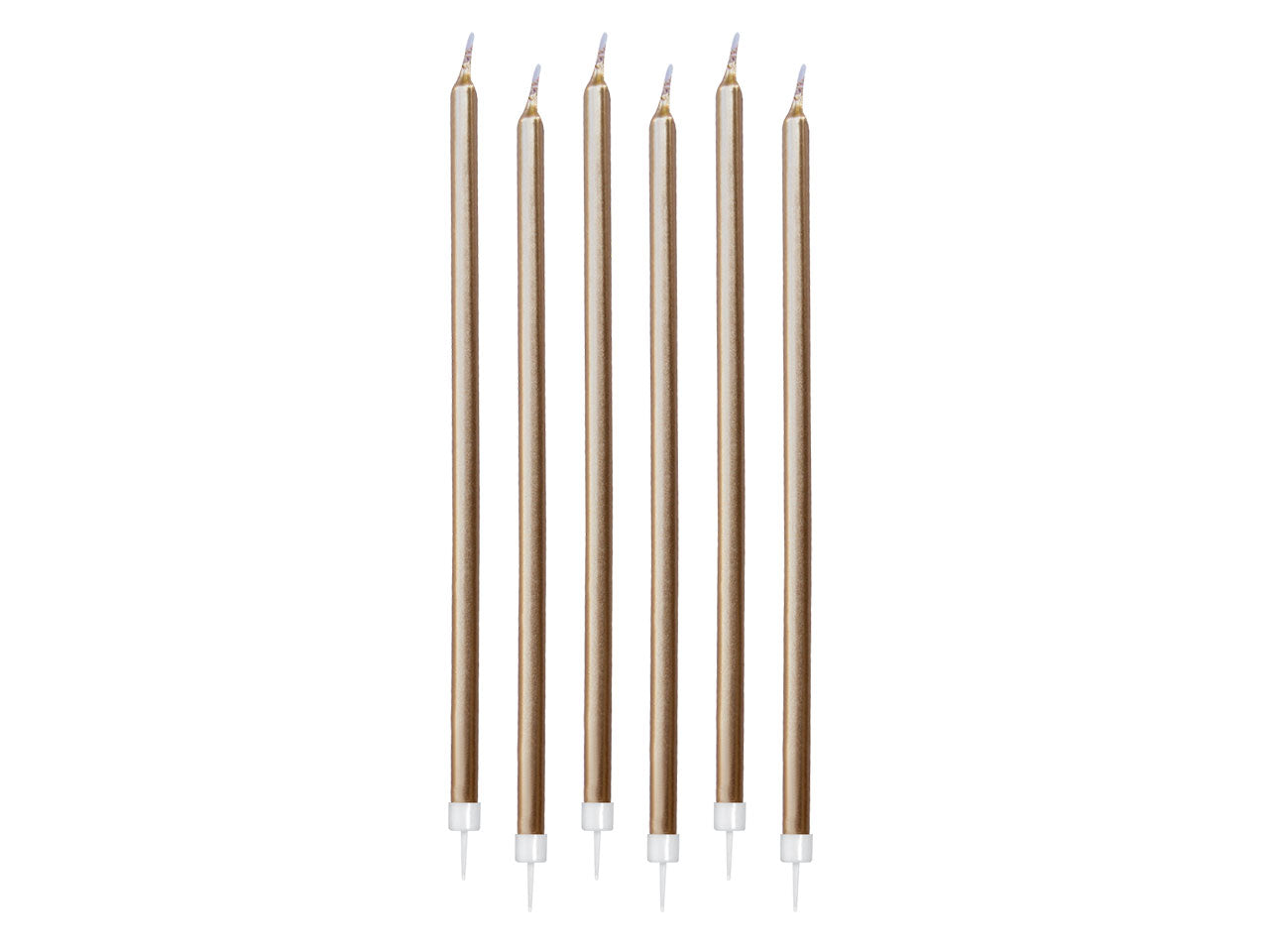 Candeline matite metal oro 15cm + supporto set da 6 candeline