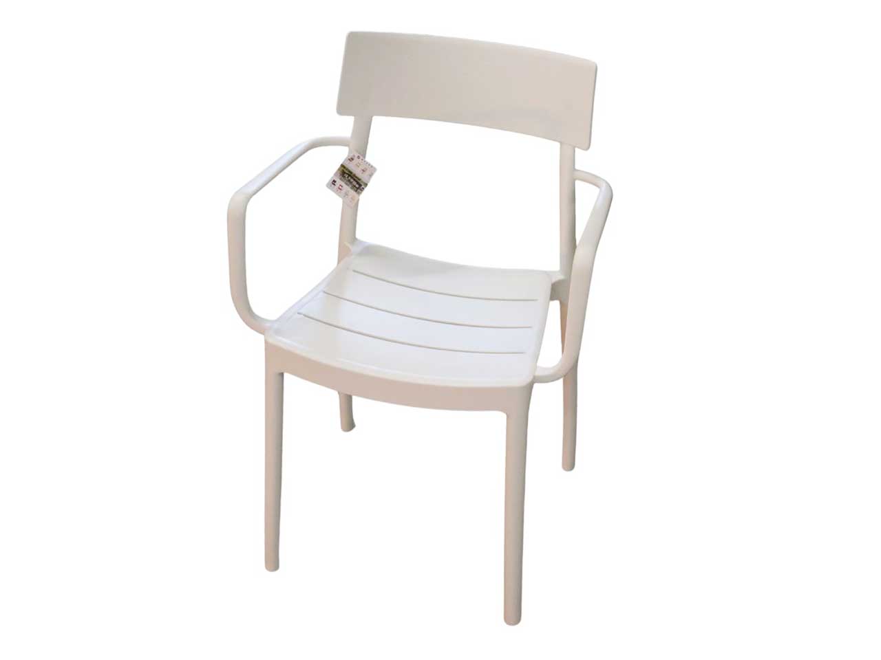 Sedia da esterno bianca in plastica con braccioli impilabile Roma Doghe made in Italy, 80x49x49 cm - Pas