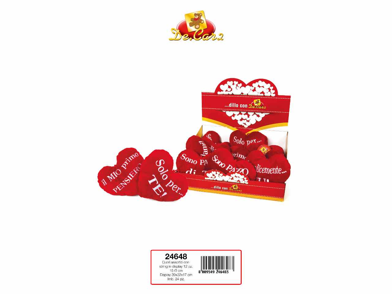 Cuori assortiti 15cm con string in display da 12 pezzi