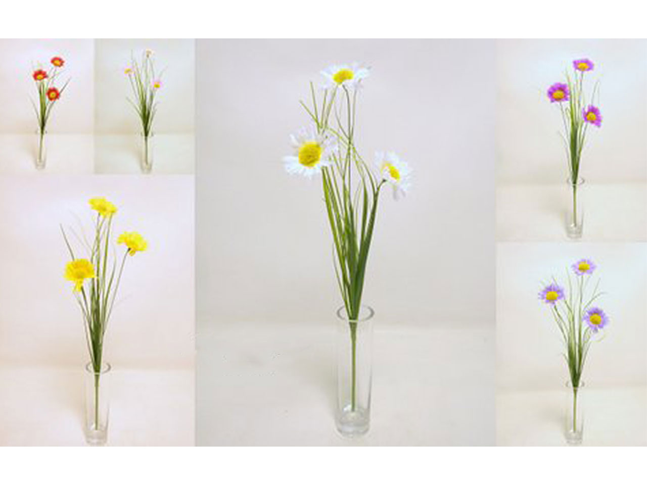 Margherita spruzzata x 3 con fiori ed erba colori assoriti 50cm