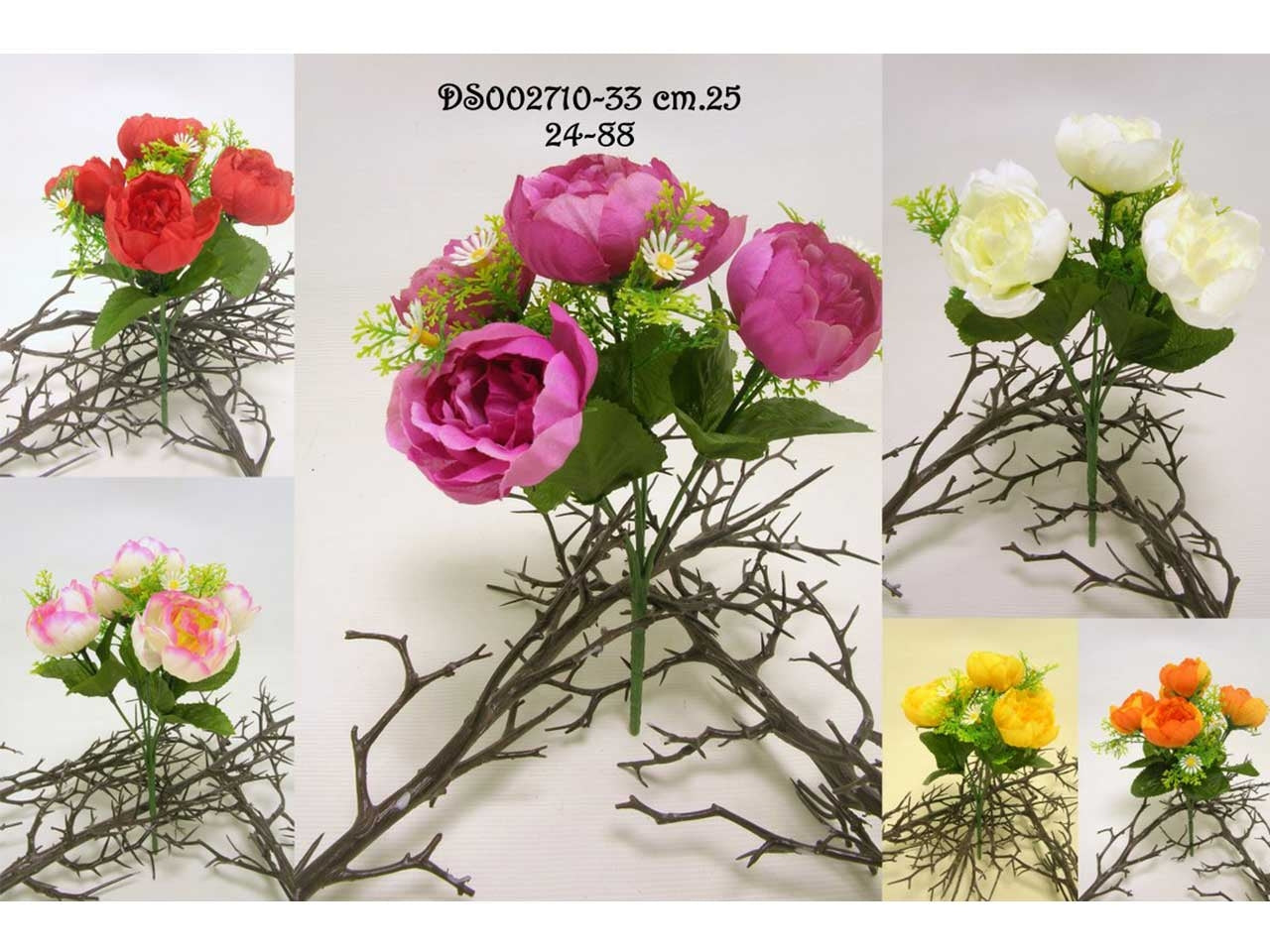 Mazzo di peonie con 5 fiori colori assortiti