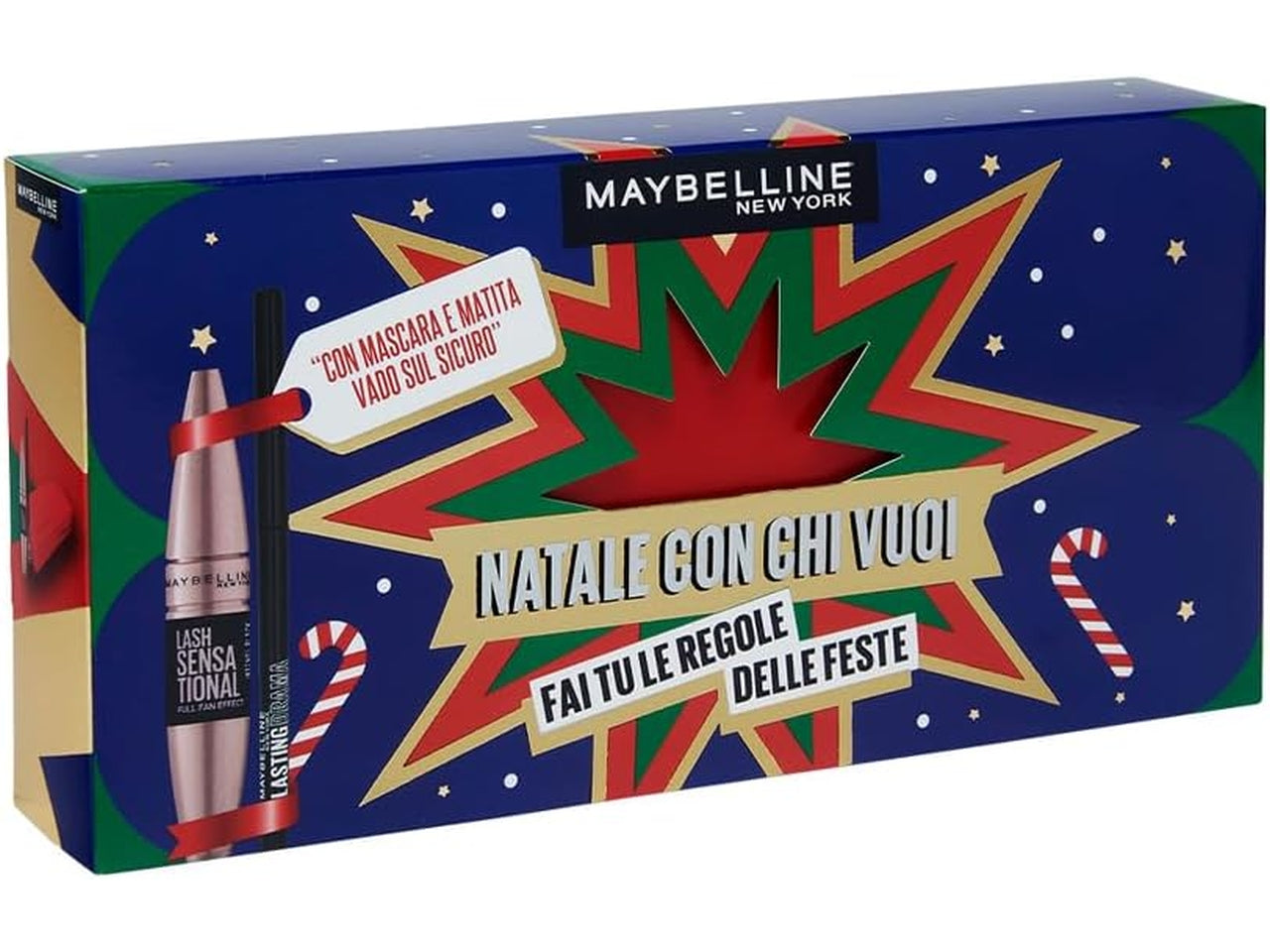 Maybelline coffret mascara ciglia sensazionali + matita lasting black, Sesso: f | Maybelline
