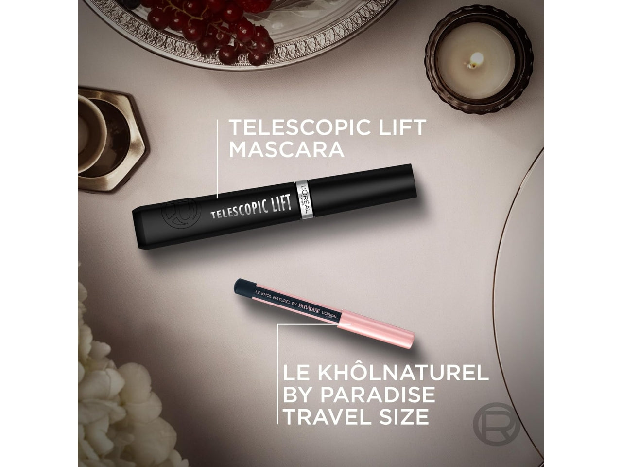 L'oreal pochette mascara telescopic + matita le khol naturel, Colore: bordeaux | L'Oreal