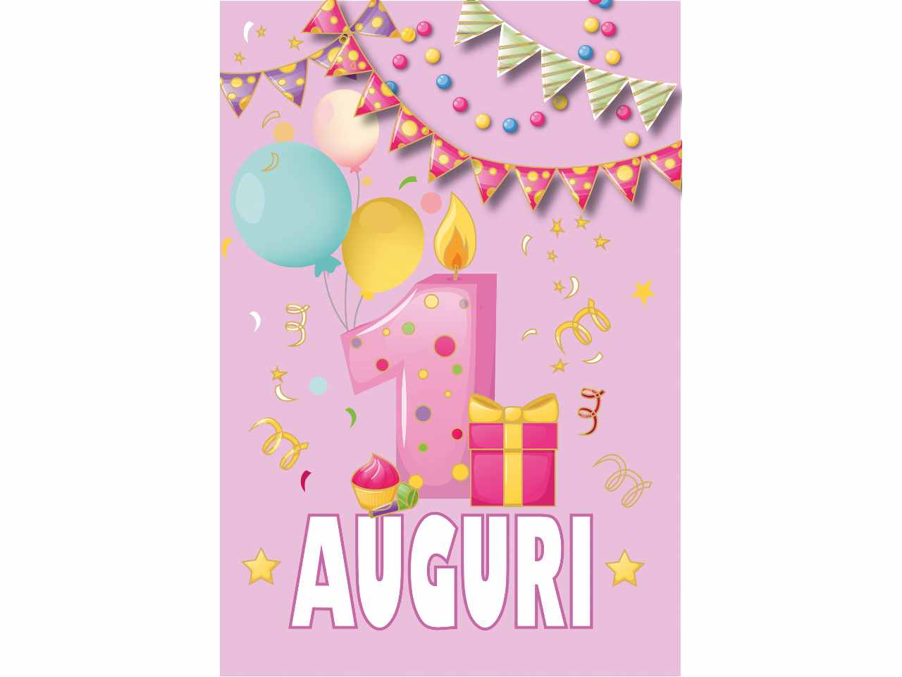 Biglietto auguri per primo compleanno con disegno candelina