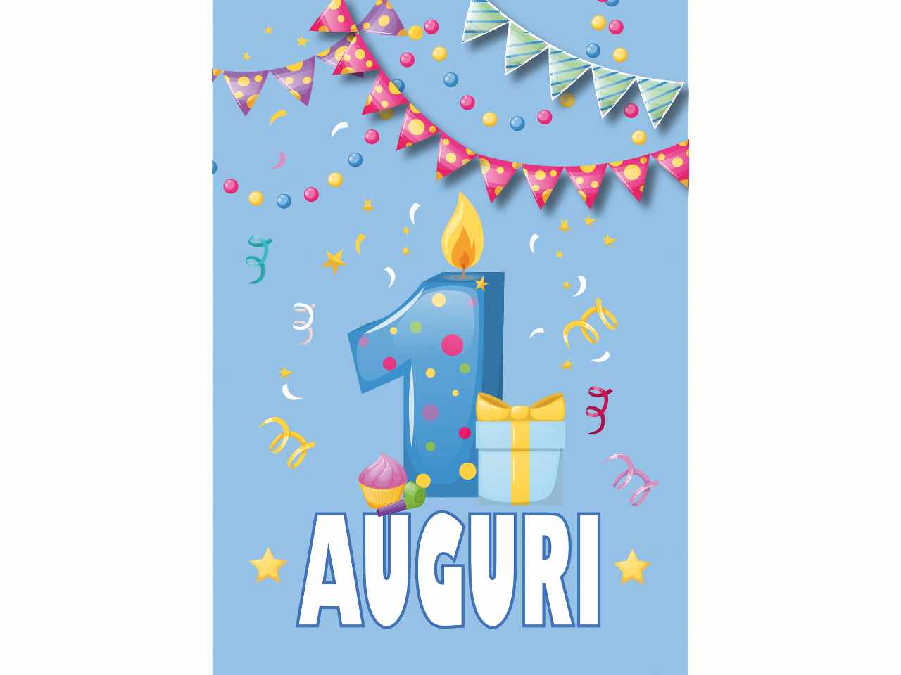 Biglietto auguri per primo compleanno con disegno candelina