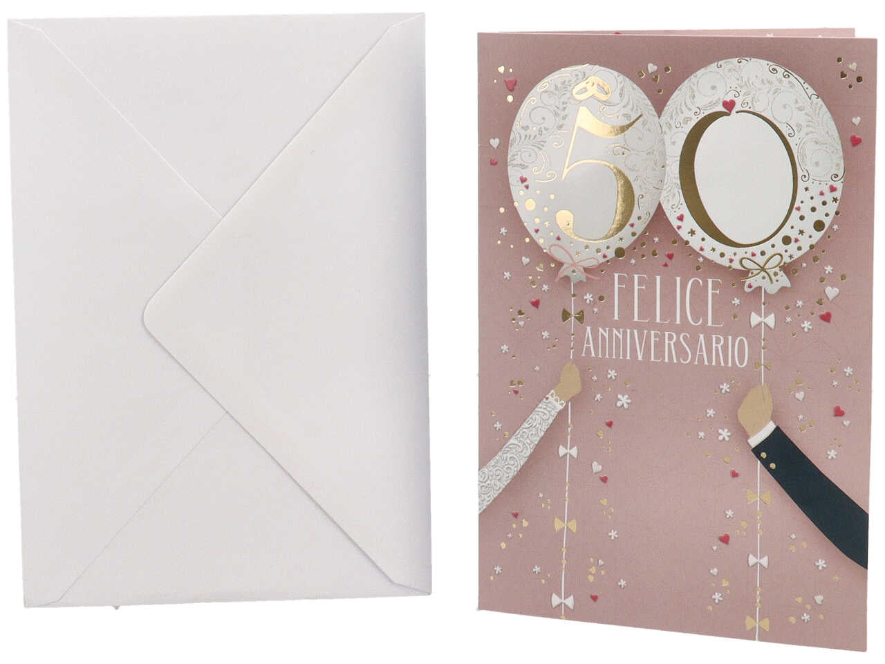 Biglietto auguri felice 50Â° anniversario con busta bianca