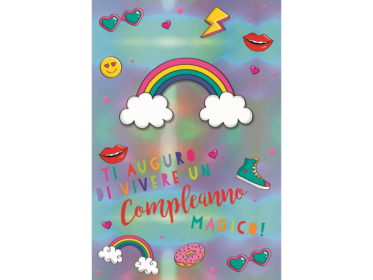 Biglietto buon compleanno oleografico rainbow