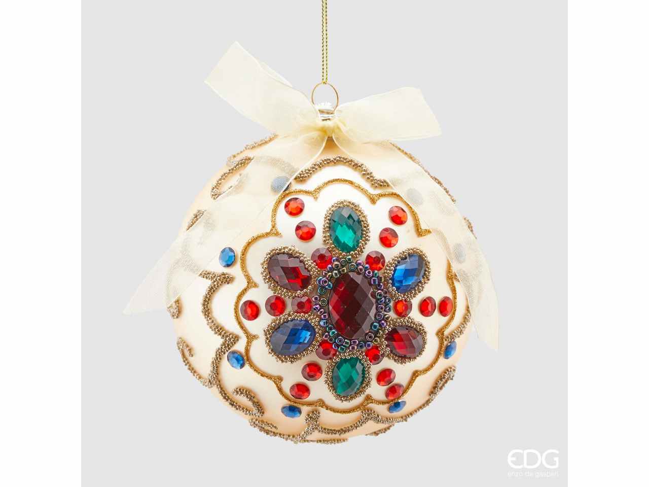 Palla in vetro d.12cm con gemme bianca