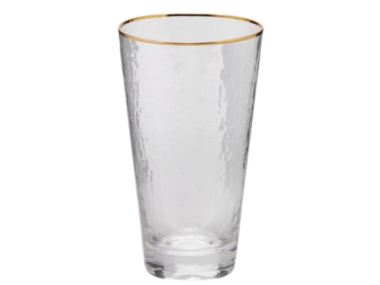 Set da 6 - Bicchiere tumbler alto in vetro ruvido 490ml, art decÃ² con bordo oro - 15cmx8cm - Enzo De Gasperi