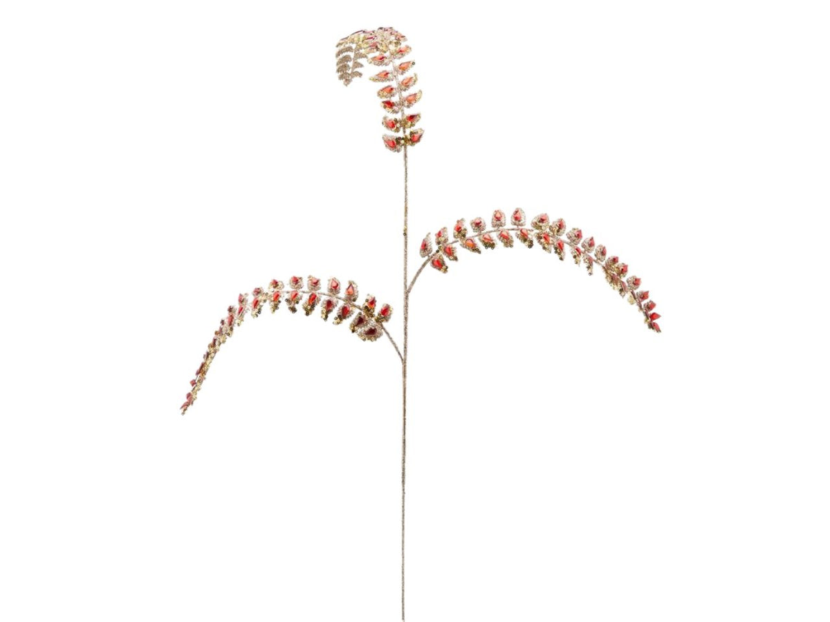 Ramo Felce artificiale rosso e oro con 3 foglie 88cm maxi - EDG