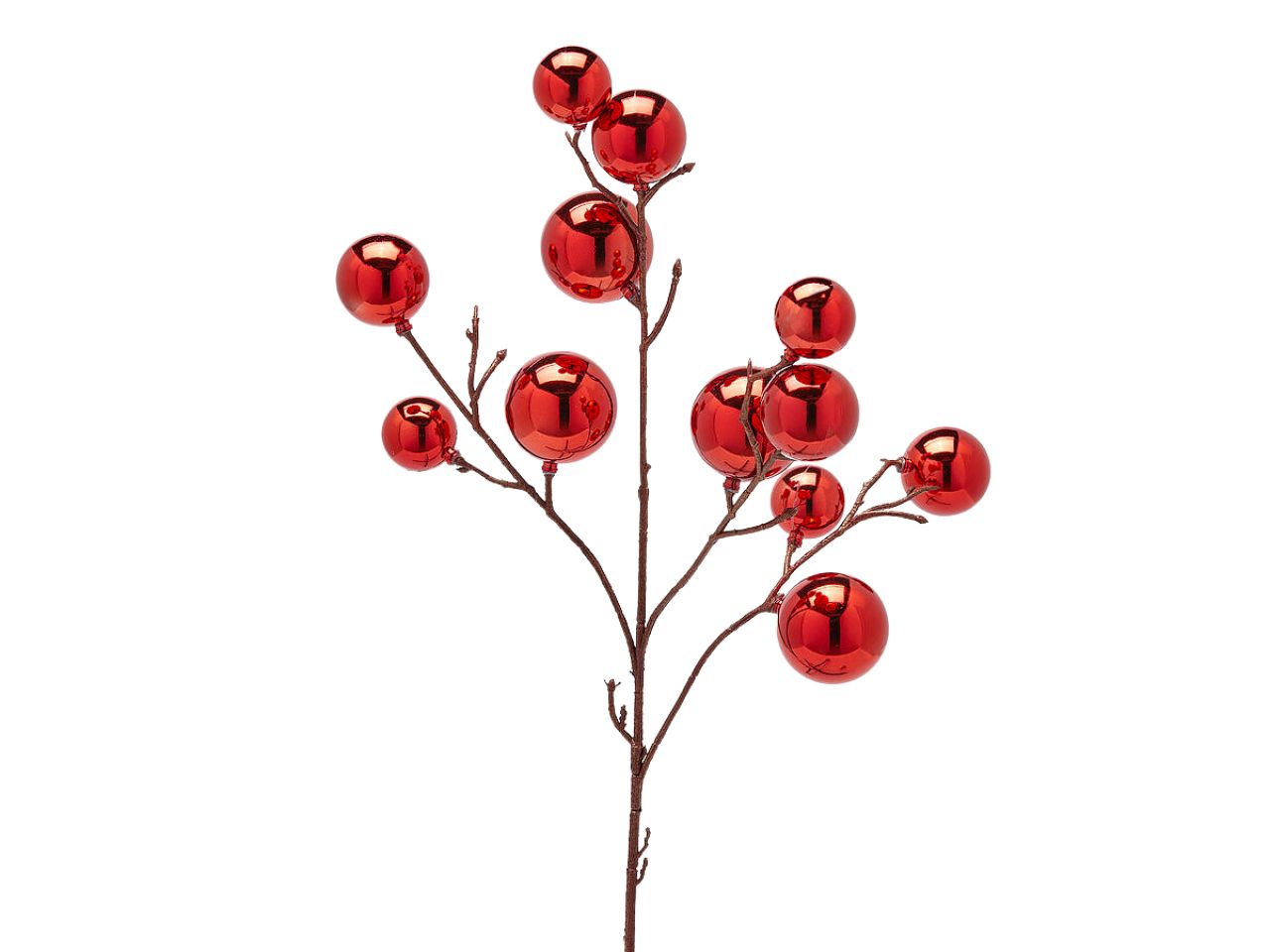 Ramo decorativo natalizio rosso con 12 palle di natale 53 cm - EDG