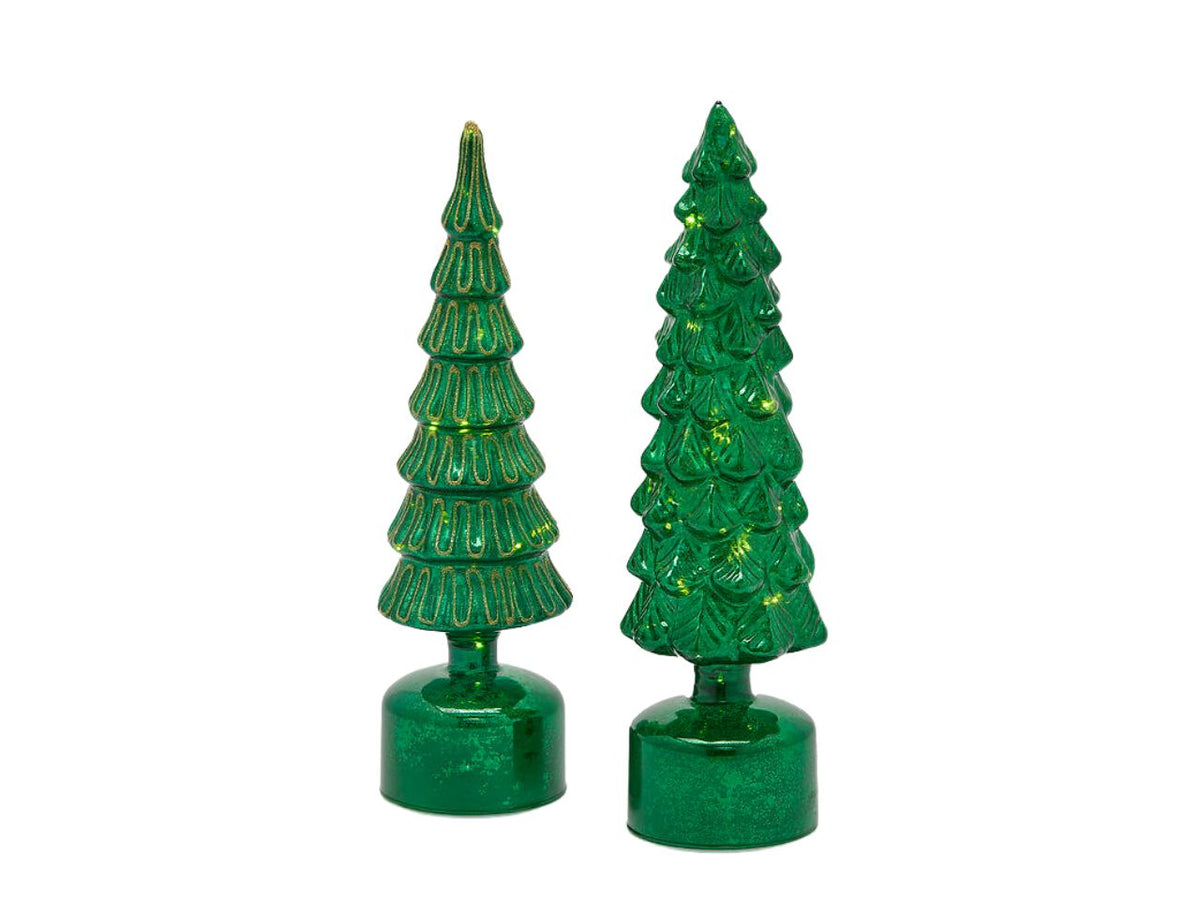 Albero di Natale decorativo con led in vetro lucido e glitterato verde 9x35cm - EDG