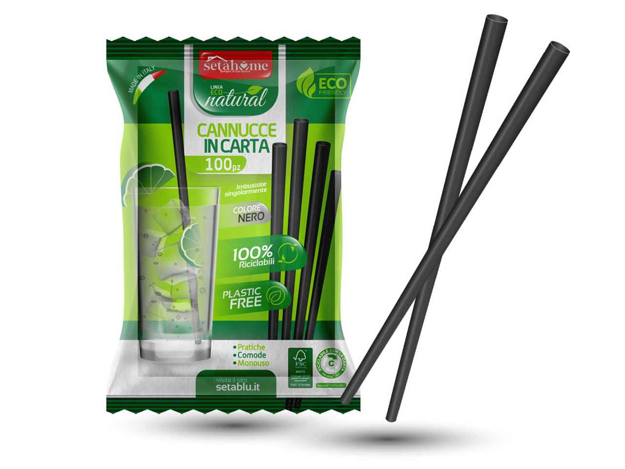 Cannucce carta nere 100 pezzi 40158