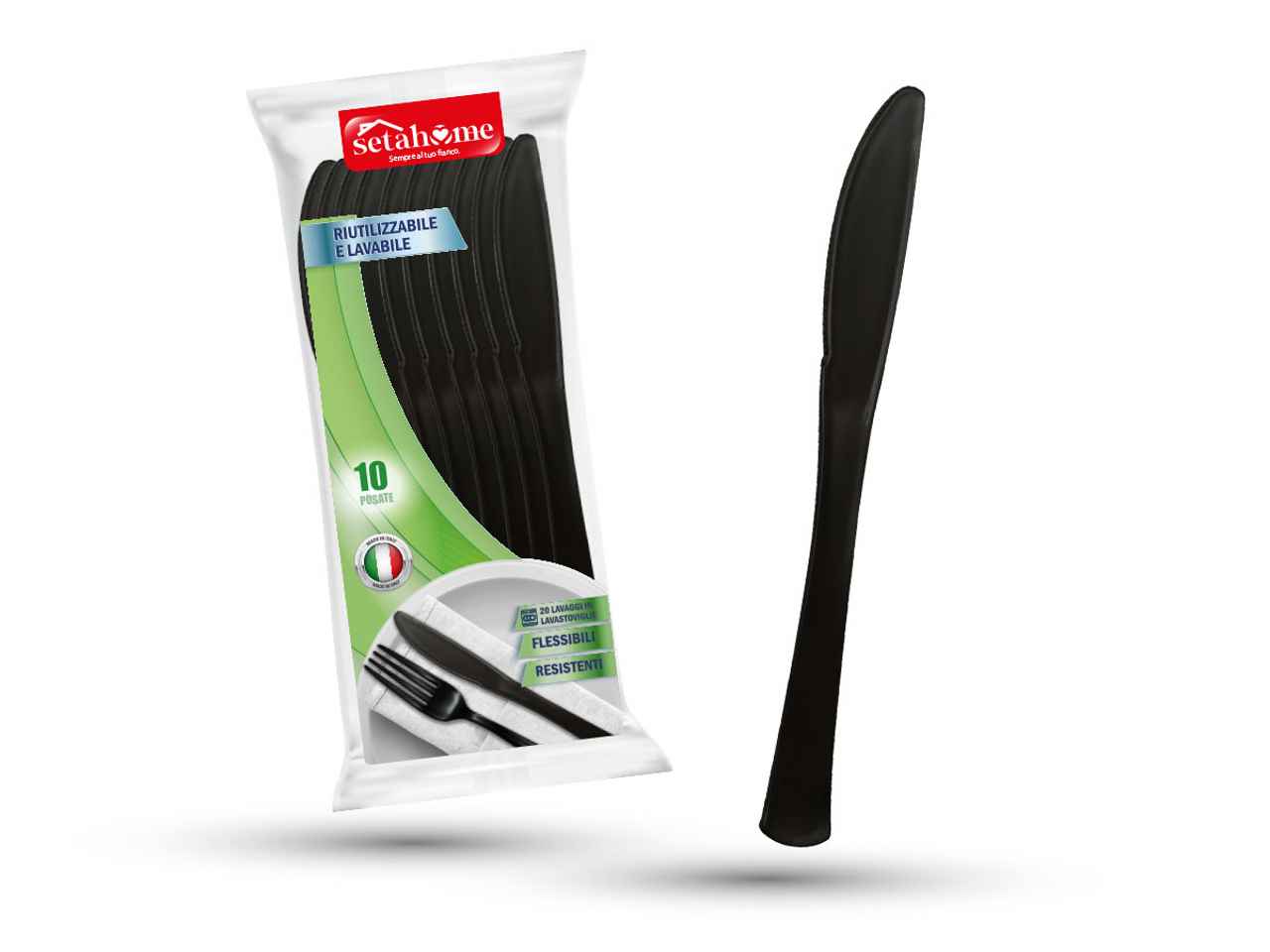 Coltelli riutilizzabili neri 10 pezzi 40097