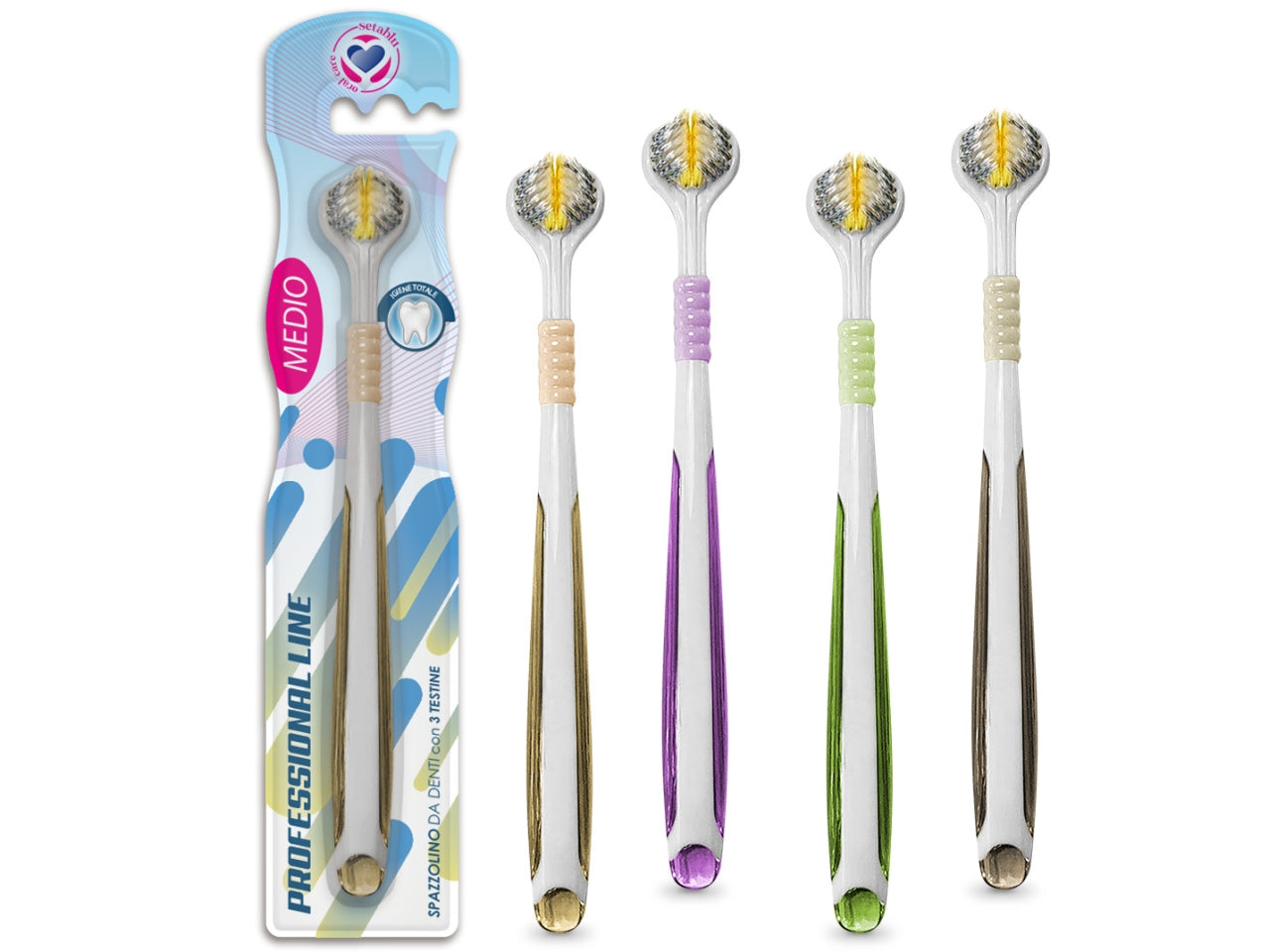 Spazzolino denti setole a 3 aree