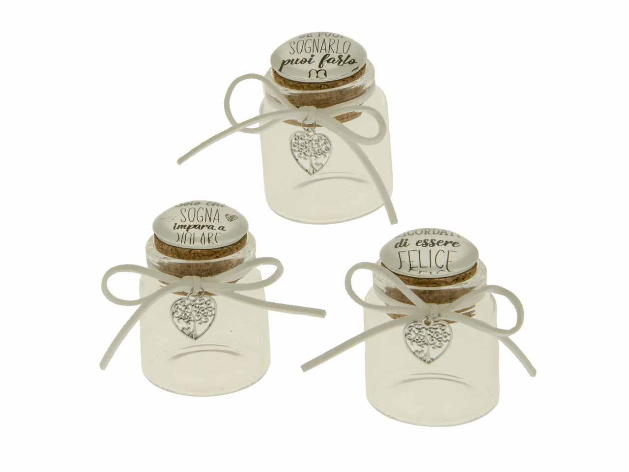 BARATTOLO DECORATIVO VIDRIO CON SCRITTA 3 ASSORTIMENTI H6CM