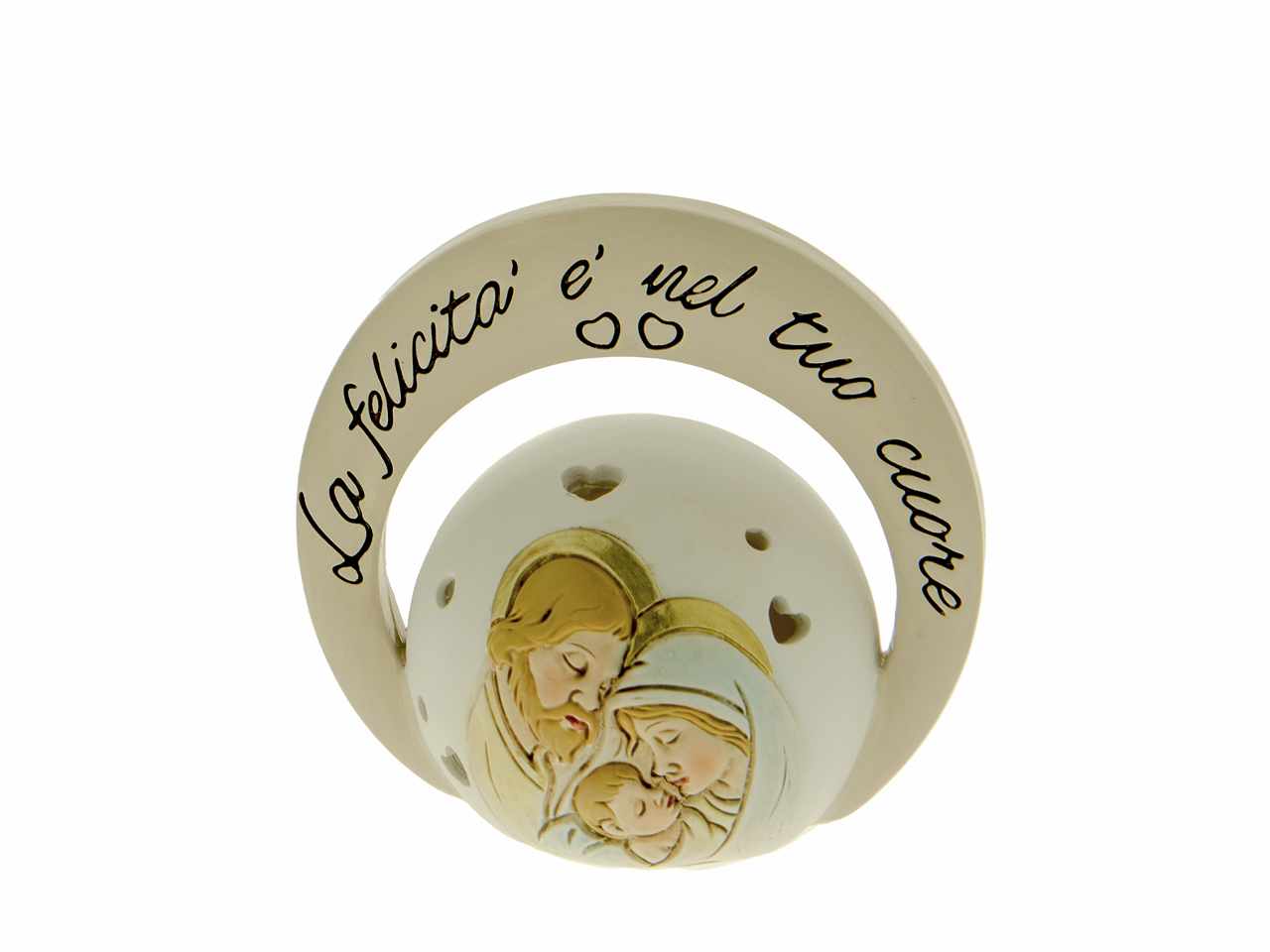 Icona iride con led sacra famiglia 10cm