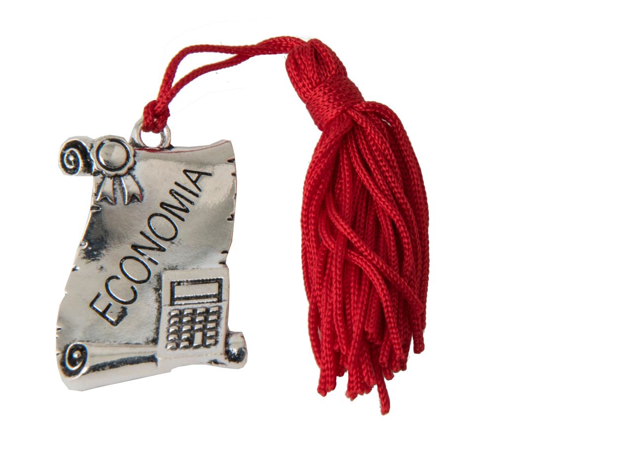 Ciondolo zama pergamena con scritta economia per laurea misura 4x3cm