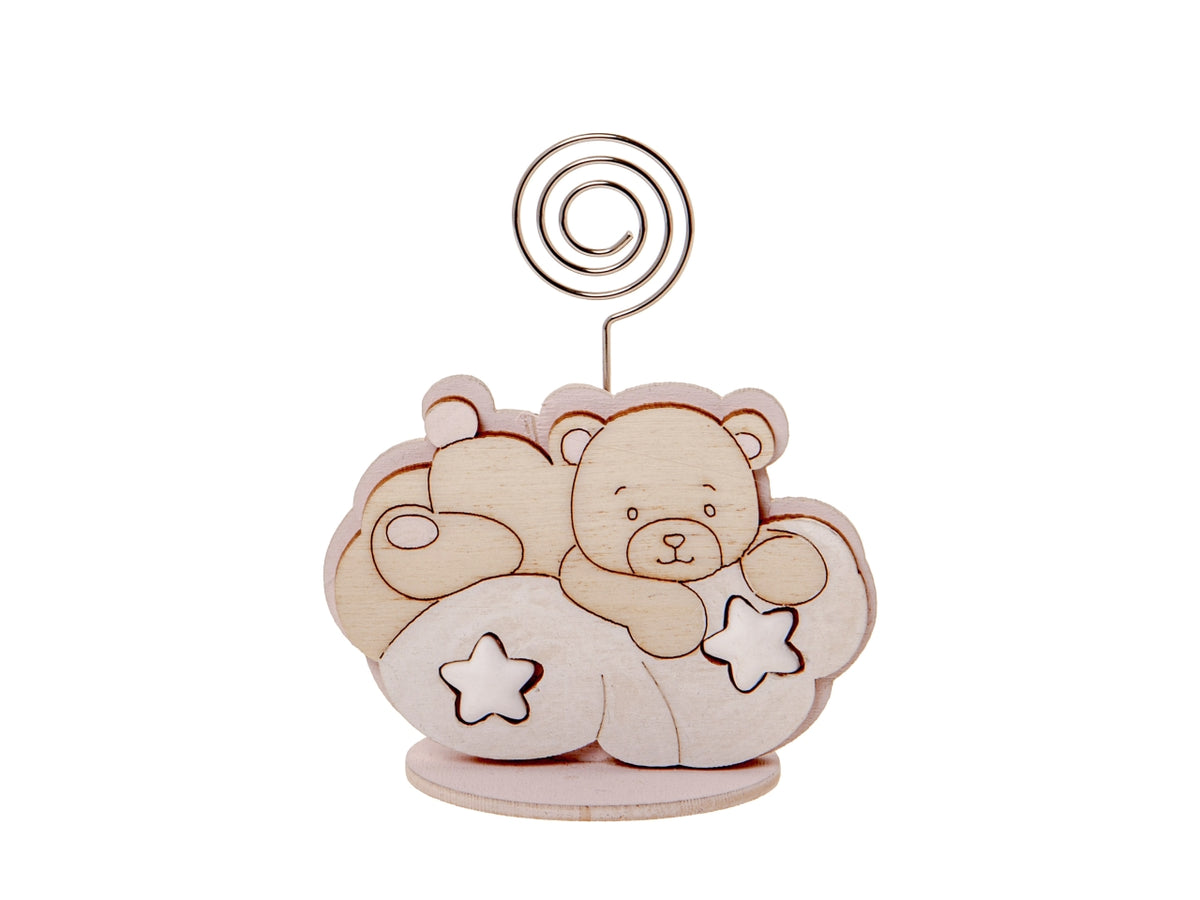 Orsetto clip con stelle rosa in legno e metallo misura h.8cm