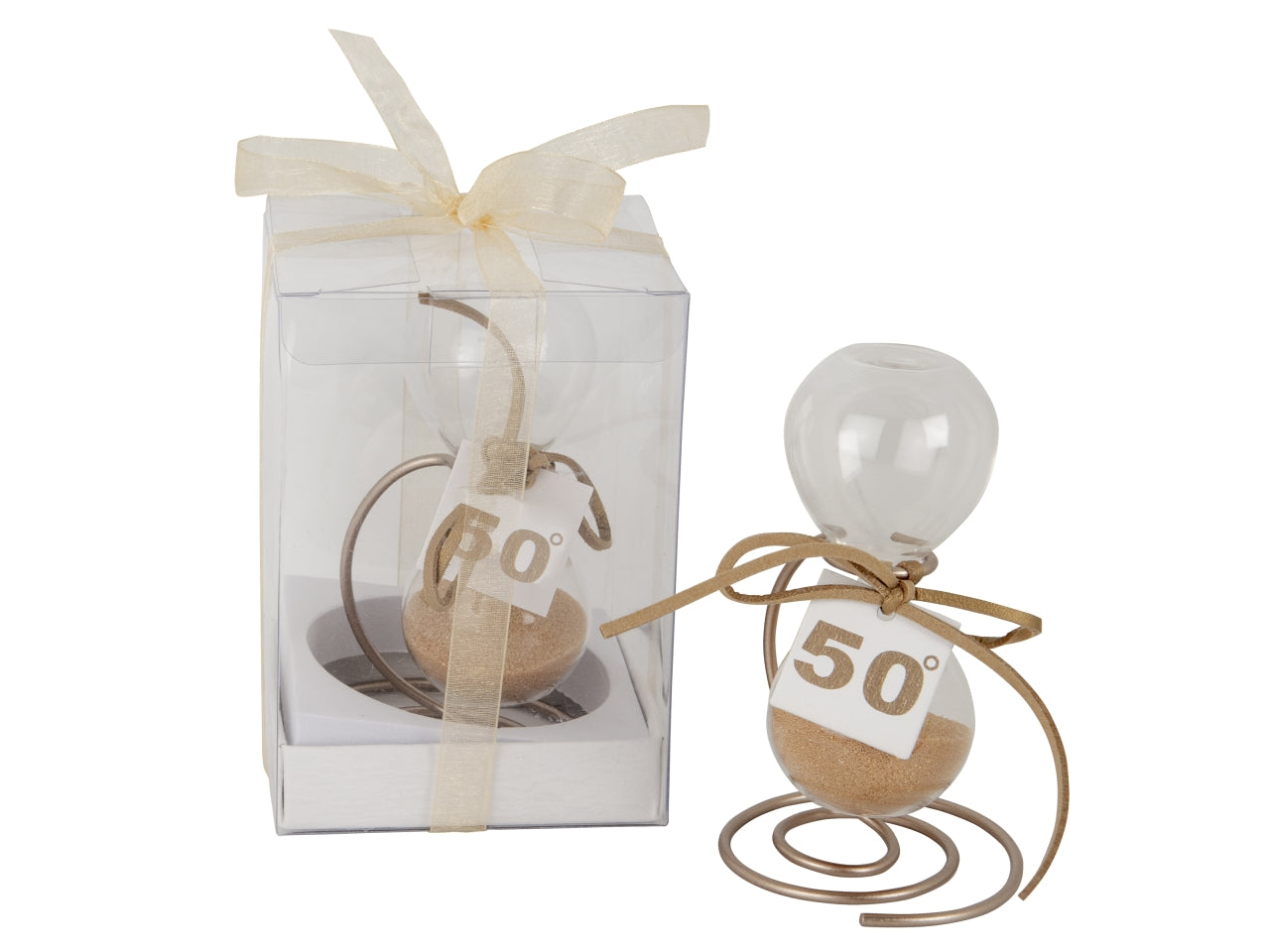 Clessidra 50esimo anniversario in vetro, metallo e legno h.11cm