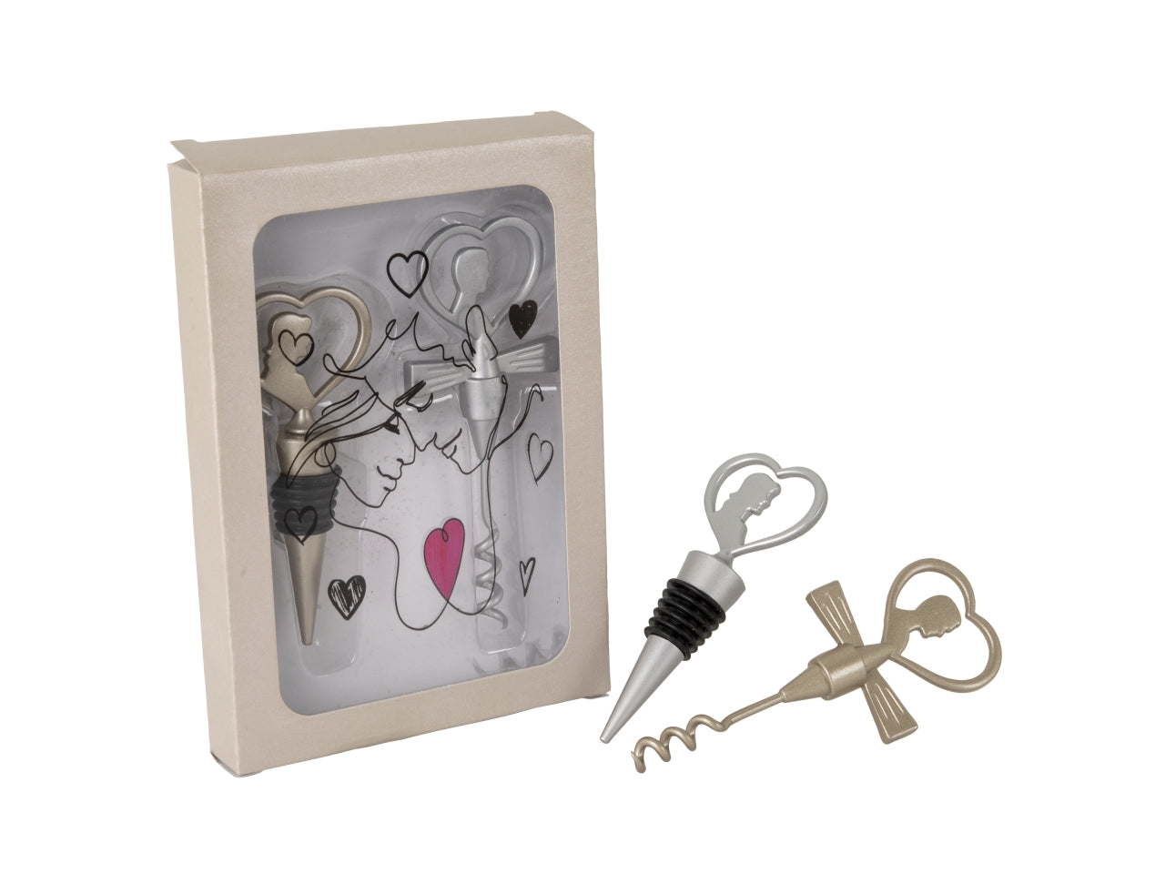 Set tappo e cavatappi in metallo 12 cm