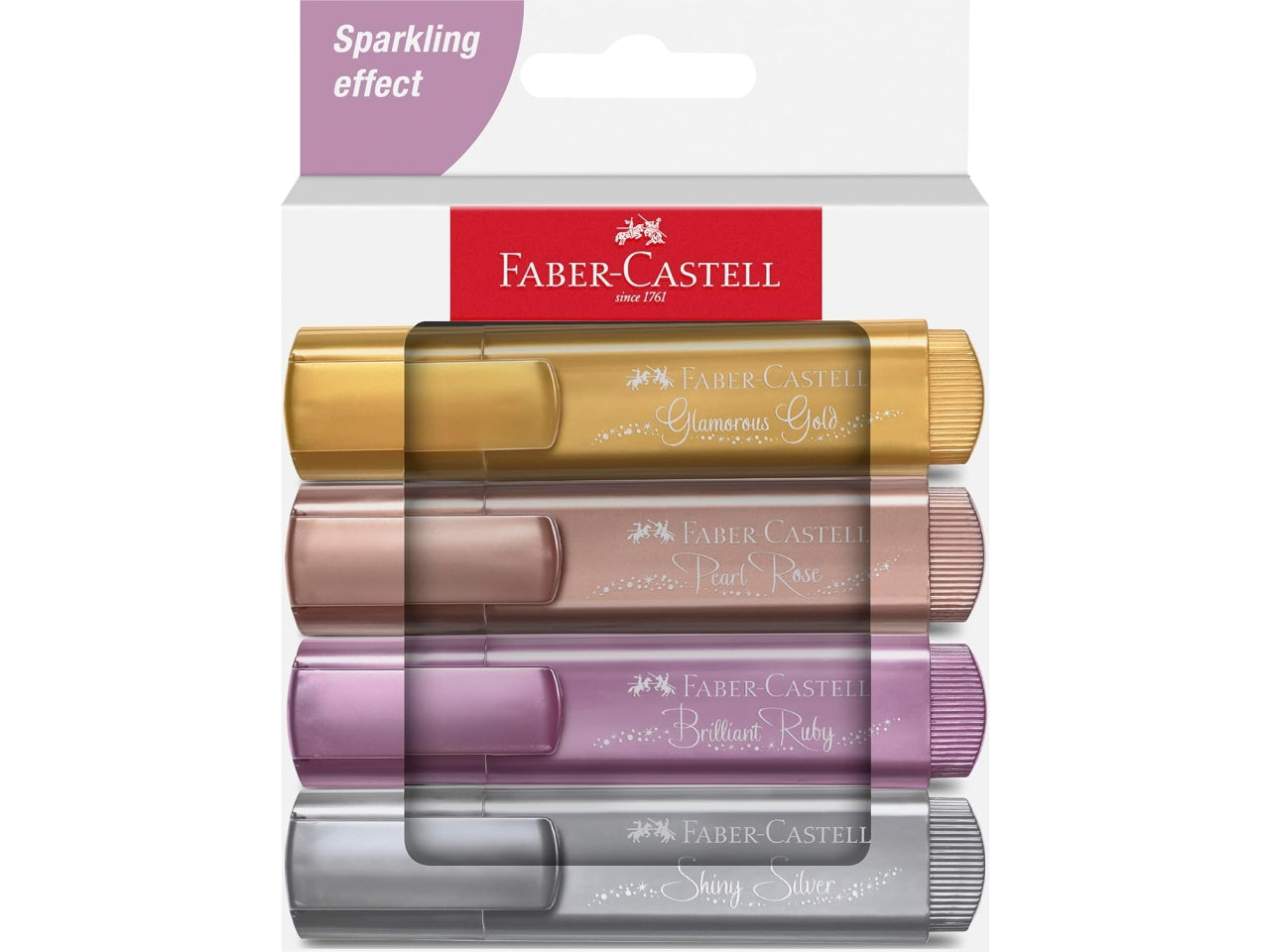 Evidenziatori metallic Faber Castell, confezione 4 colori metallizati con punta scalpello