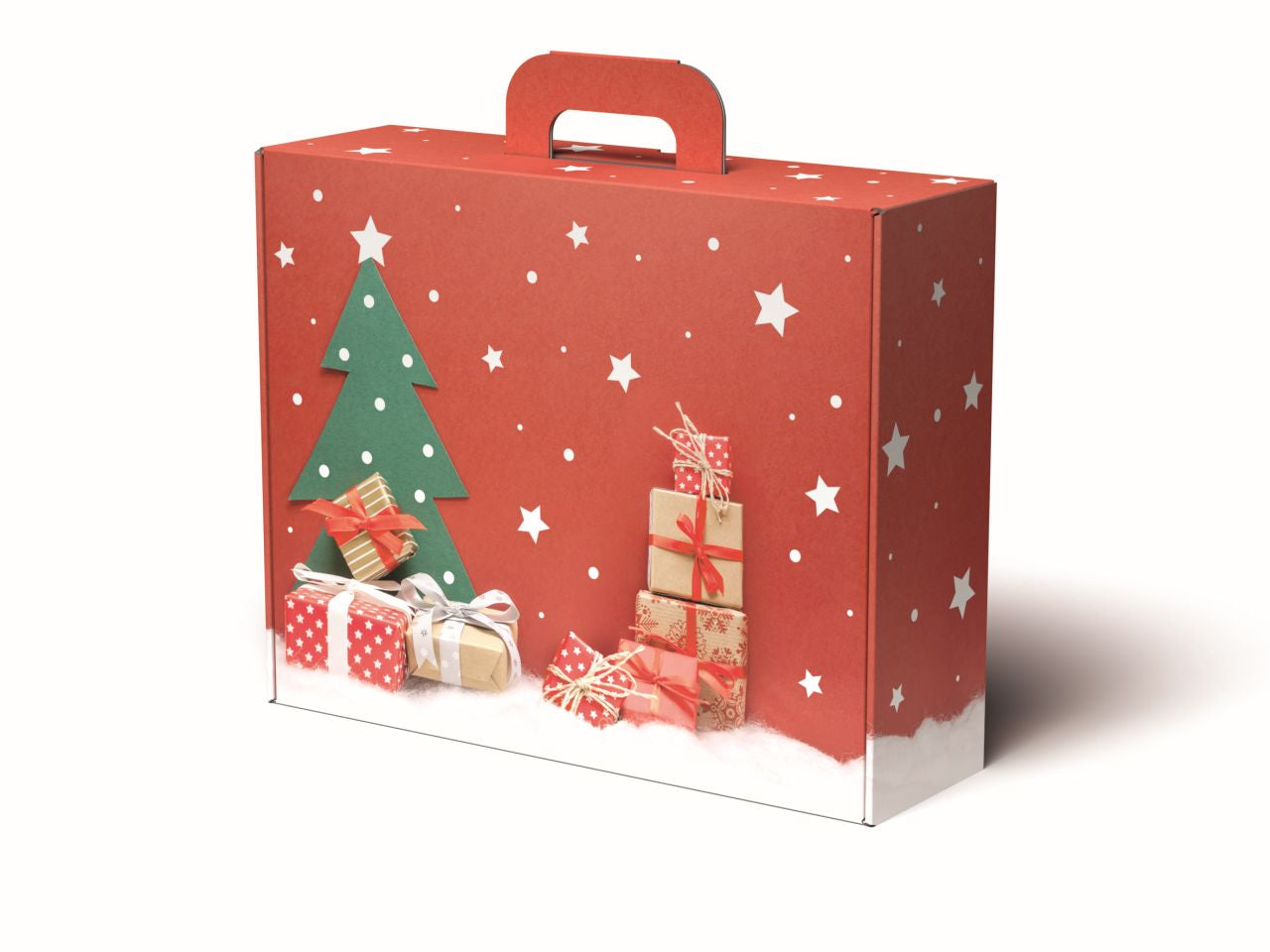 Scatola di cartone per confezioni regalo valigetta 40x32,5x12cm decoro magic christmas