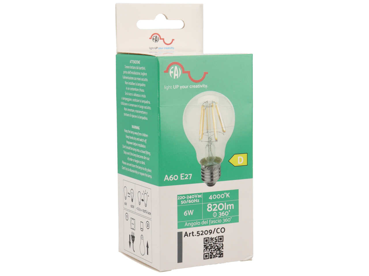 Lampada Led 6W E27 bianco a goccia - Fai srl