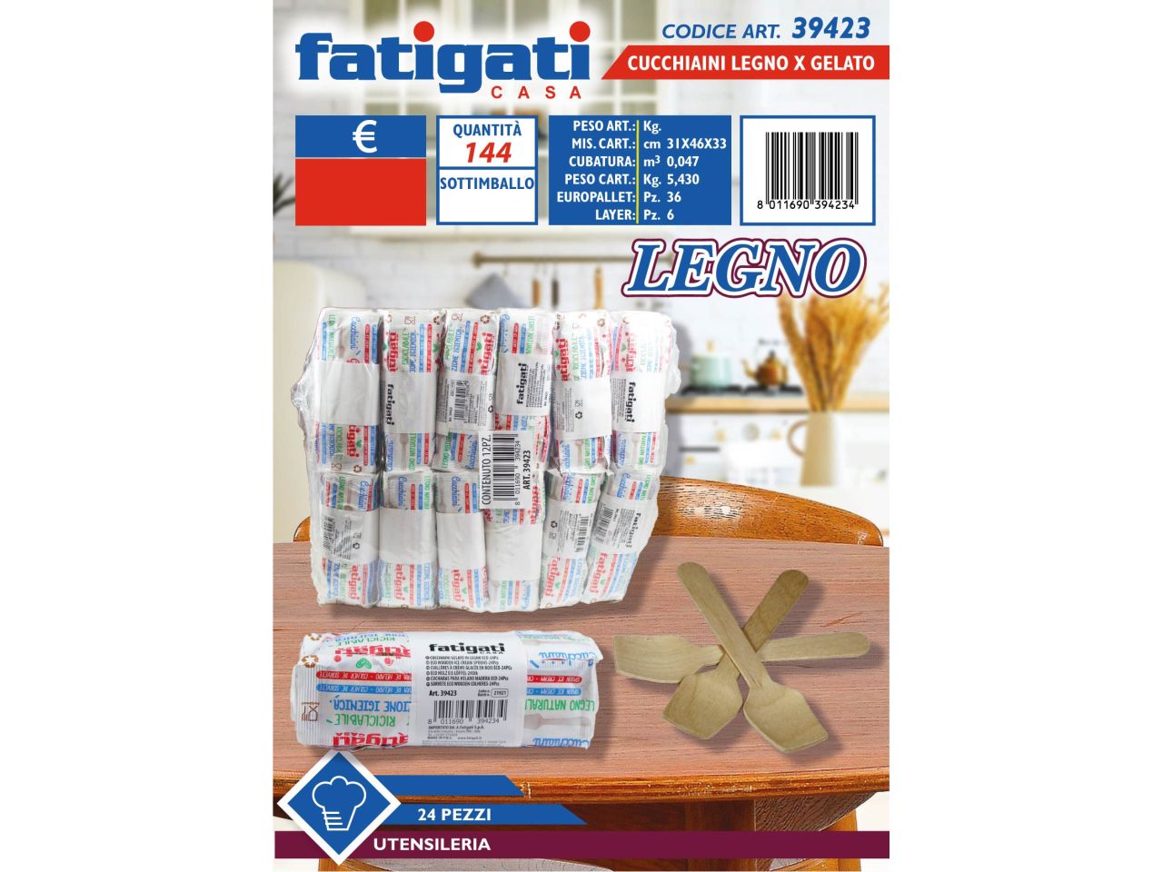 Cucchiaini in legno per gelato incartate singolarmente