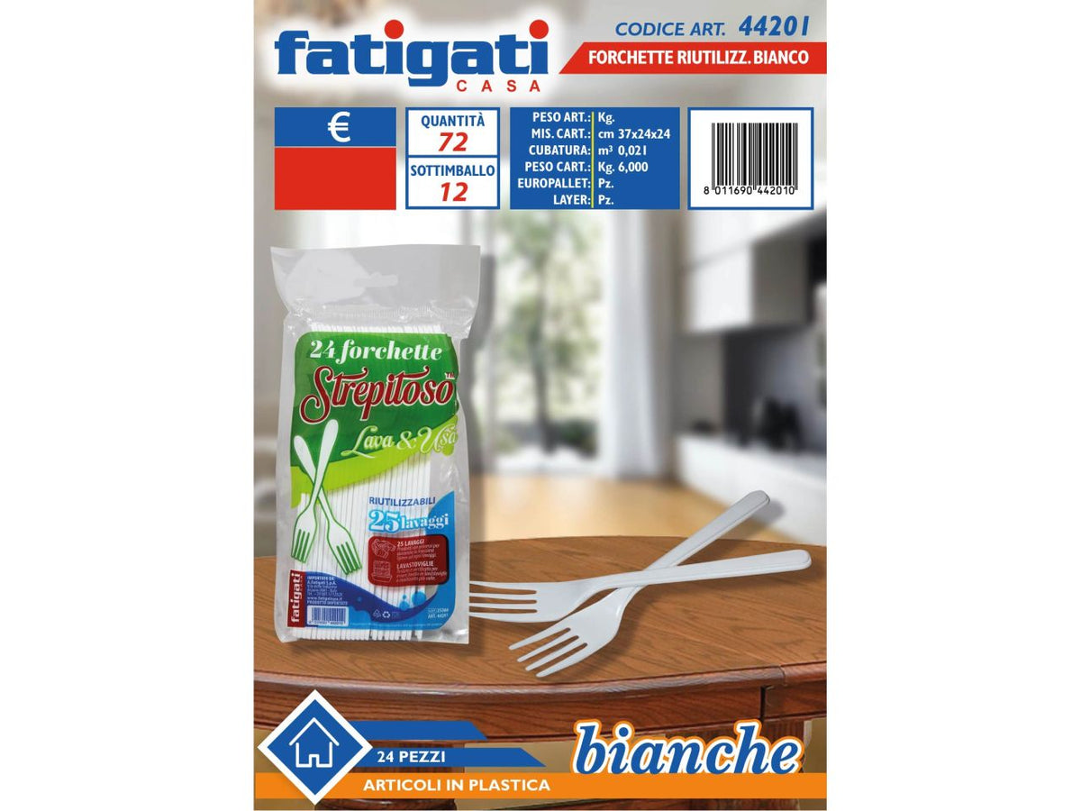Forchette in plastica riutilizzabili bianche - confezione da 24 forchette