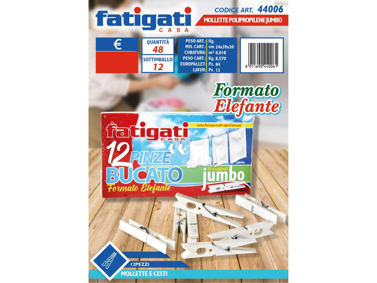 Mollette per bucato in plastica bianche, confezione da 12 pezzi - Fatigati