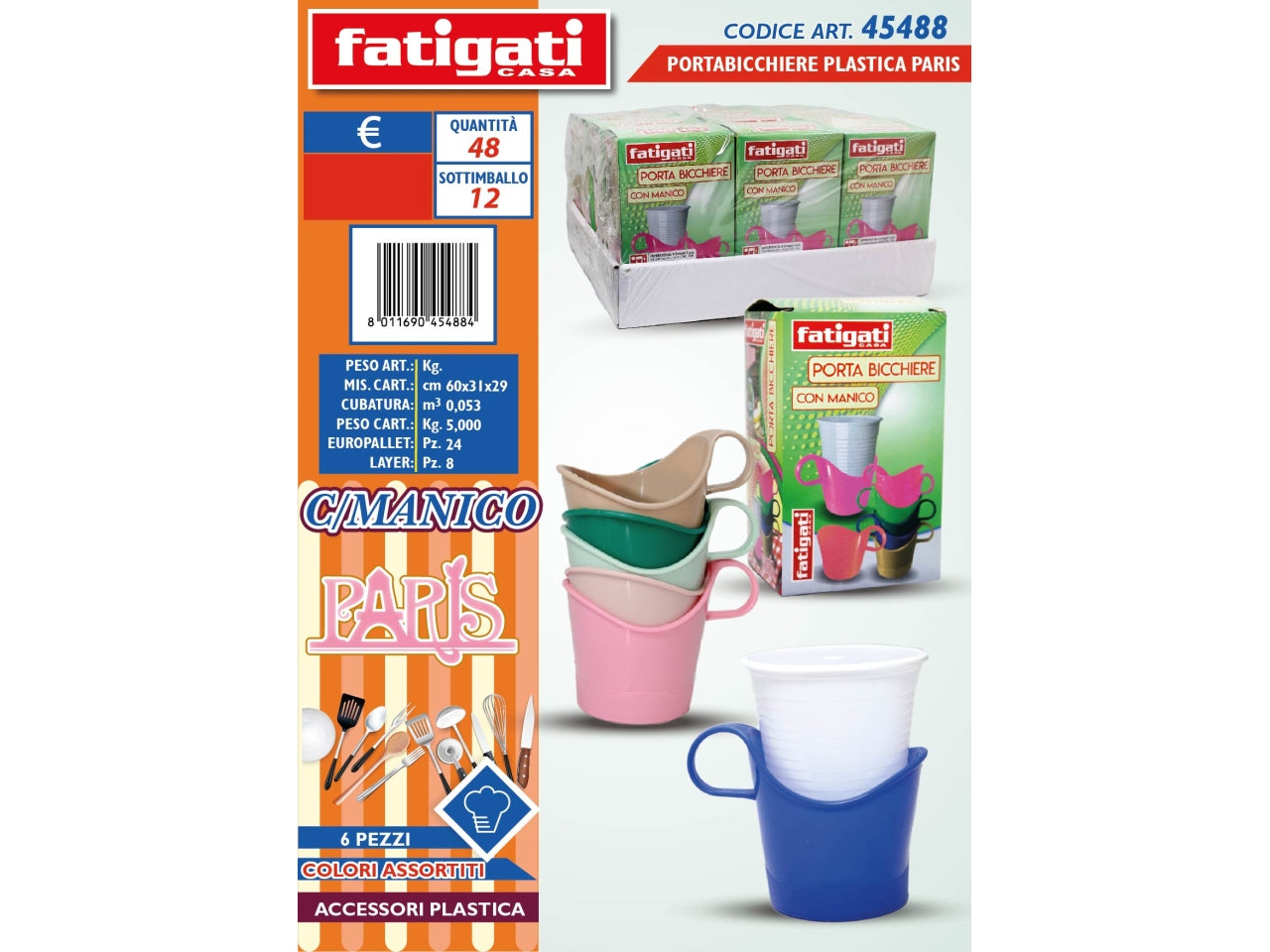 Portabicchiere in plastica in colori assortiti, confezione da 6 portabicchieri - Fatigati