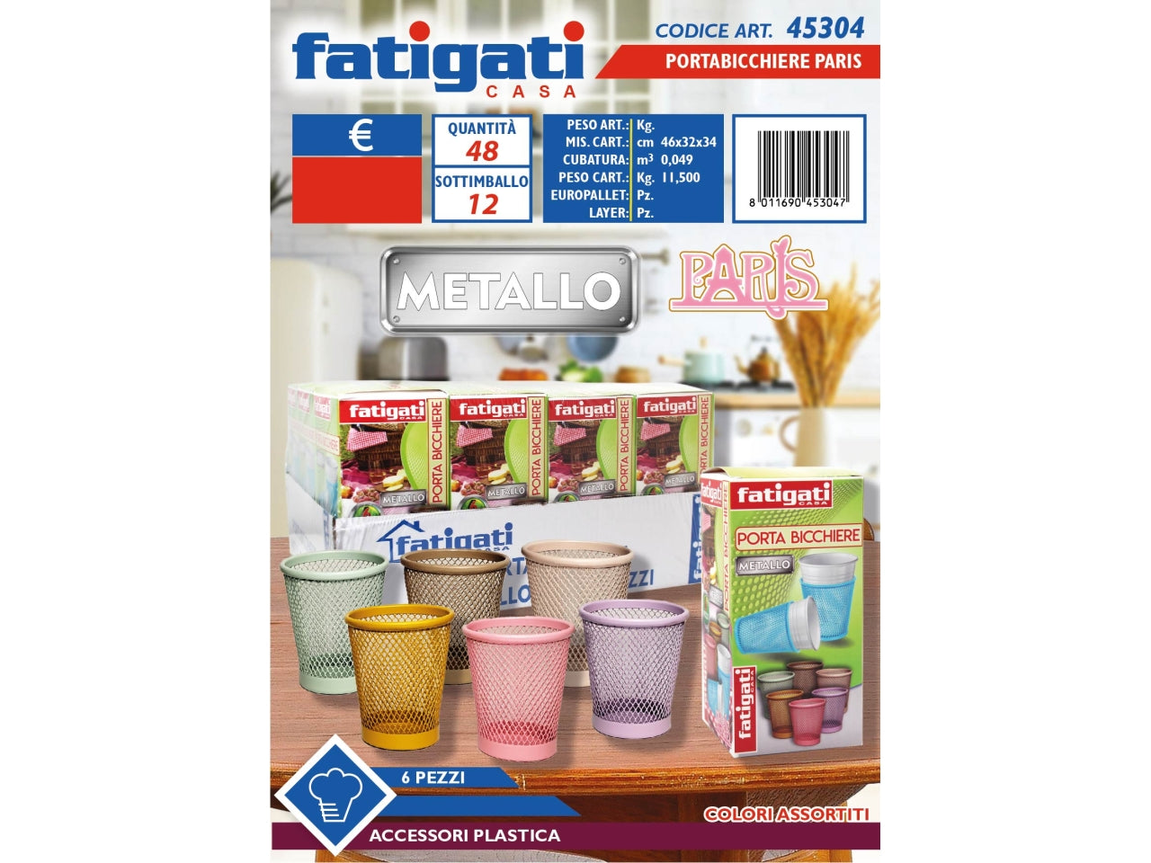 Portabicchiere in metallo colori assortiti, confezione da 6 portabicchieri - Fatigati