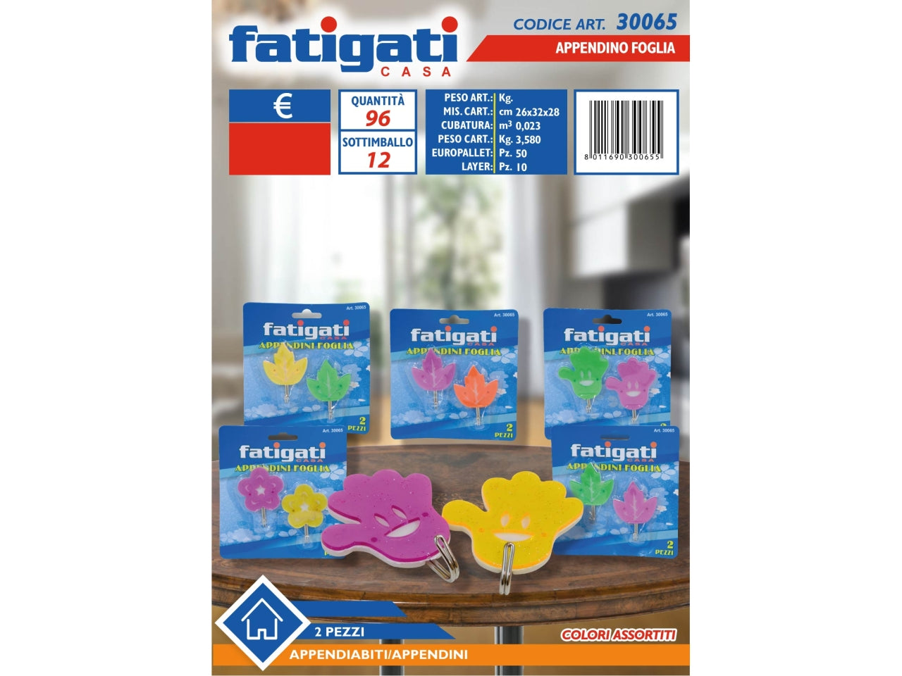 Appendino in plastica con fissaggio biadesivo in colori assortiti, include 2 pezzi - Fatigati