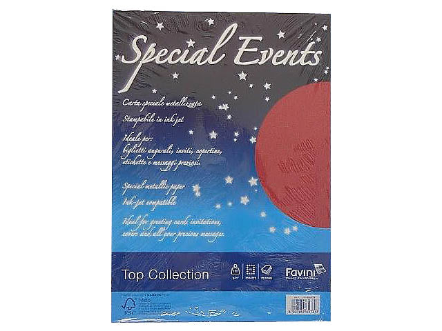 Carta metallizzata Favini Majestic inkjet, laser e copy, 120gr A4 colore red 210x297mm 20 fogli