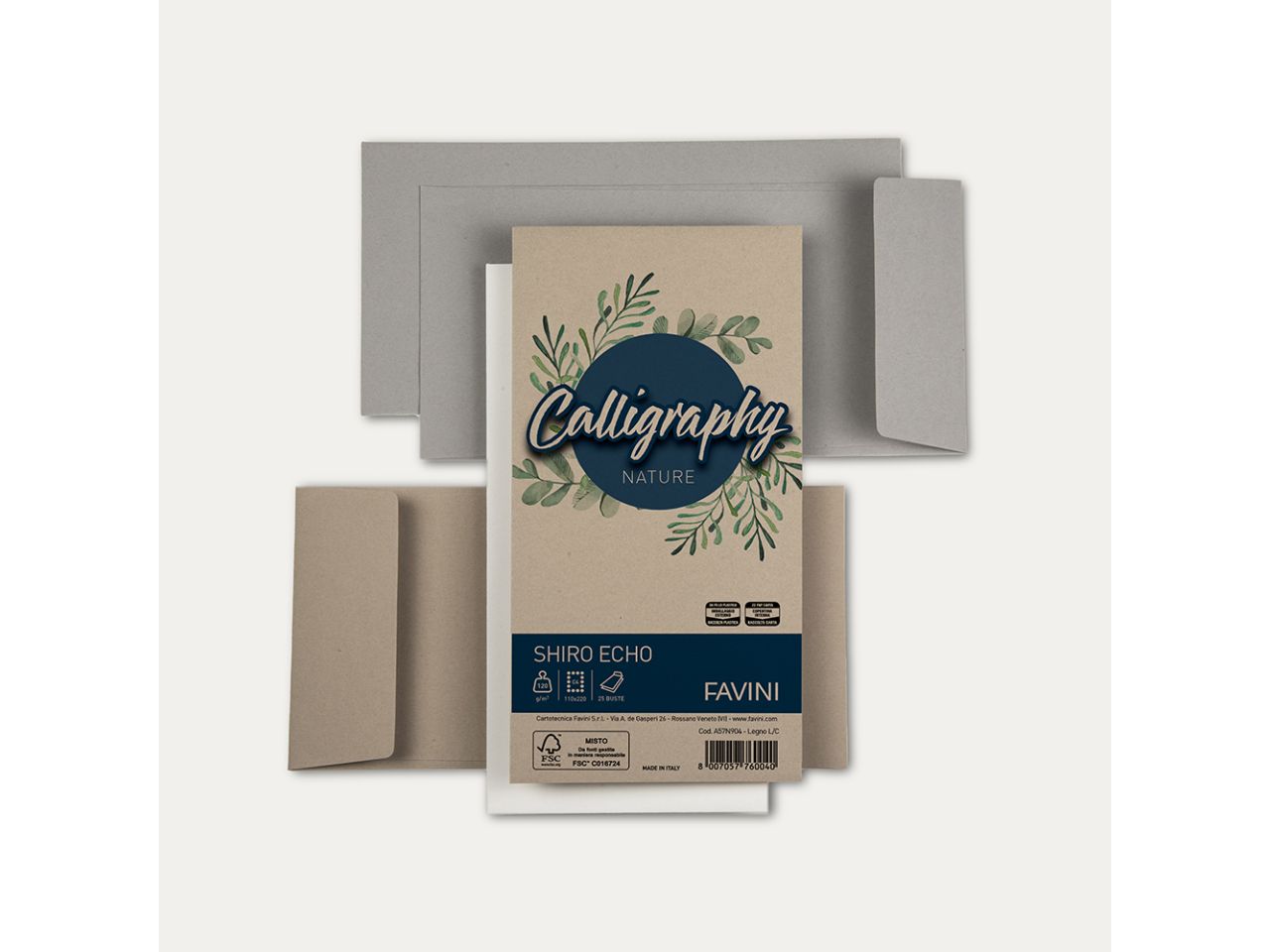 Buste calligraphy shiro eco legno misura 110x220mm - la confezione comprende 25 buste