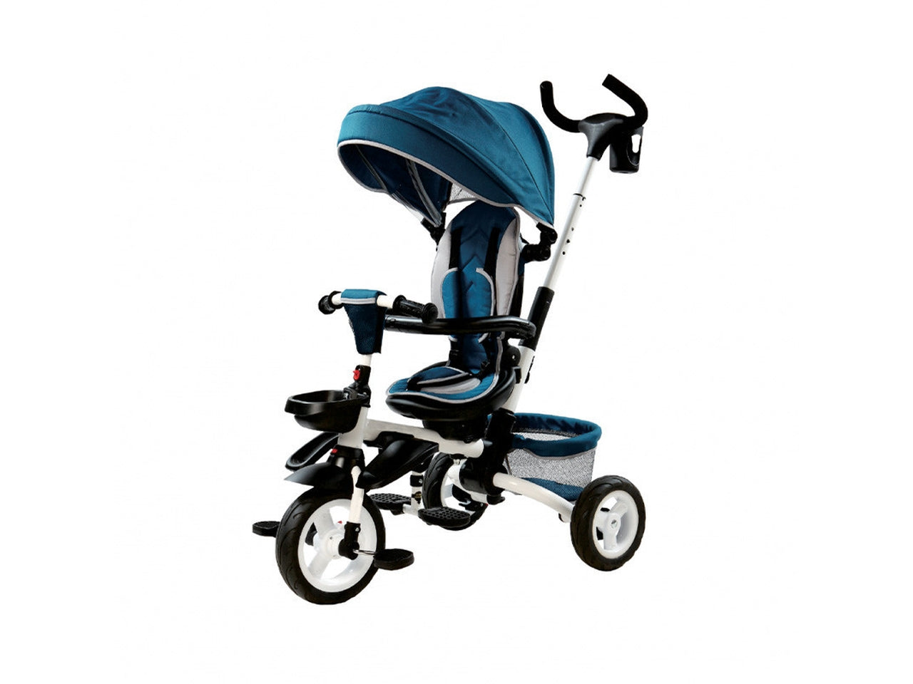 Triciclo Passeggino Evolutivo Pieghevole Con Maniglione Blu