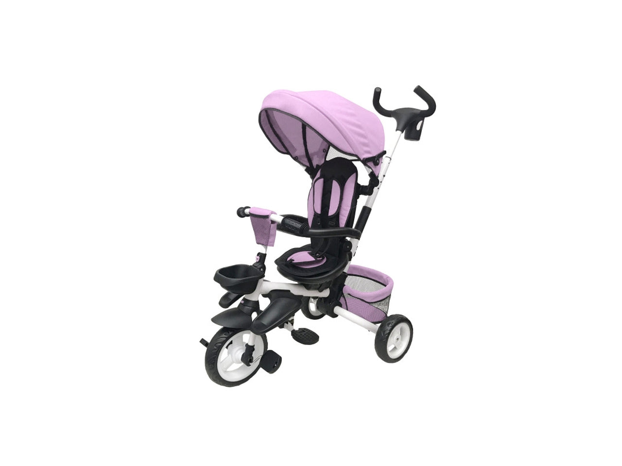Triciclo Passeggino Evolutivo Pieghevole Con Maniglione Rosa
