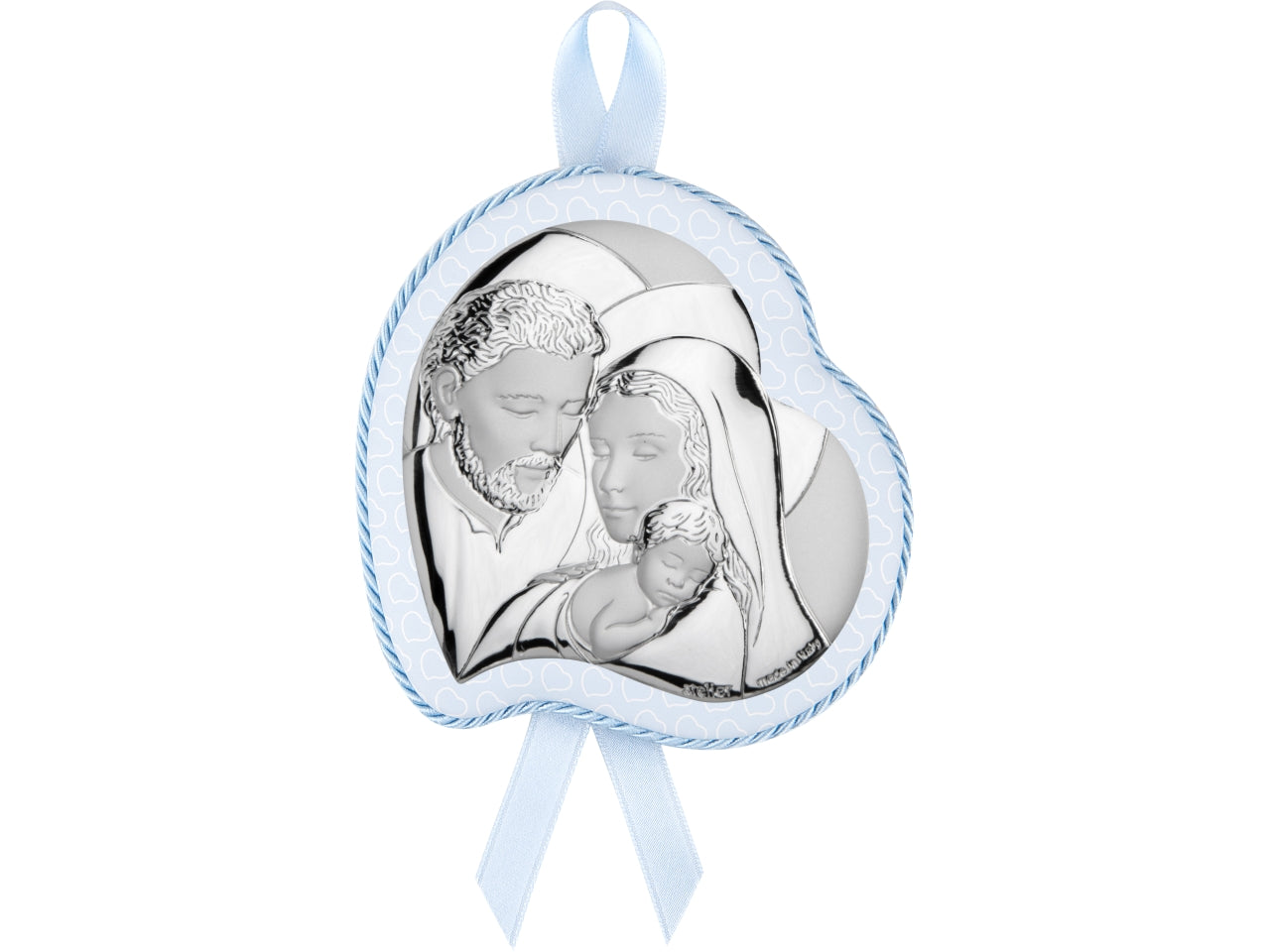 Capoculla a forma di cuore con sacra famiglia 10x12cm con carillon celeste