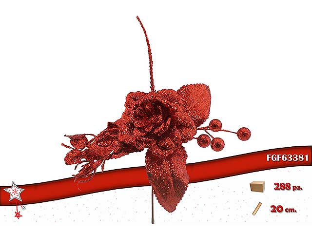 Fiore 20cm glitterato rosso