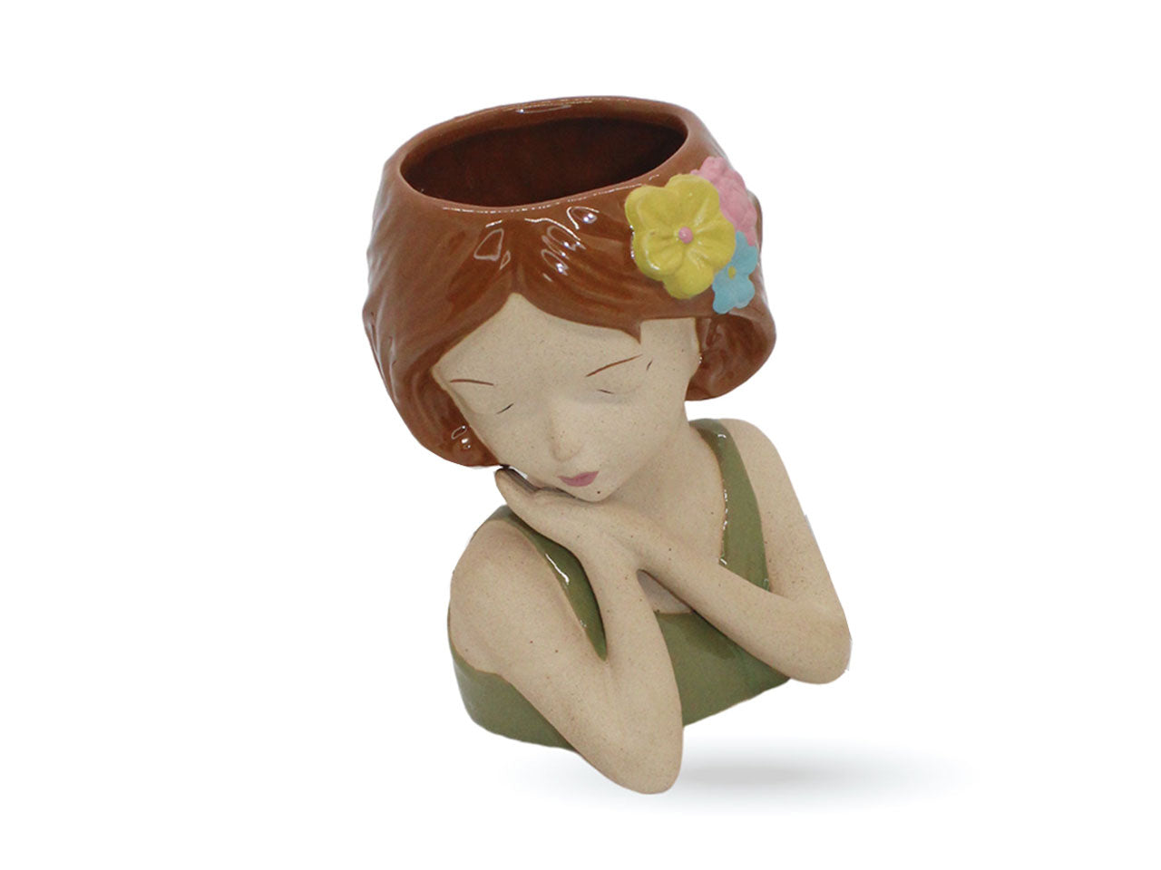 Statua con caspo in terracotta 12x11x16cm colori assortiti