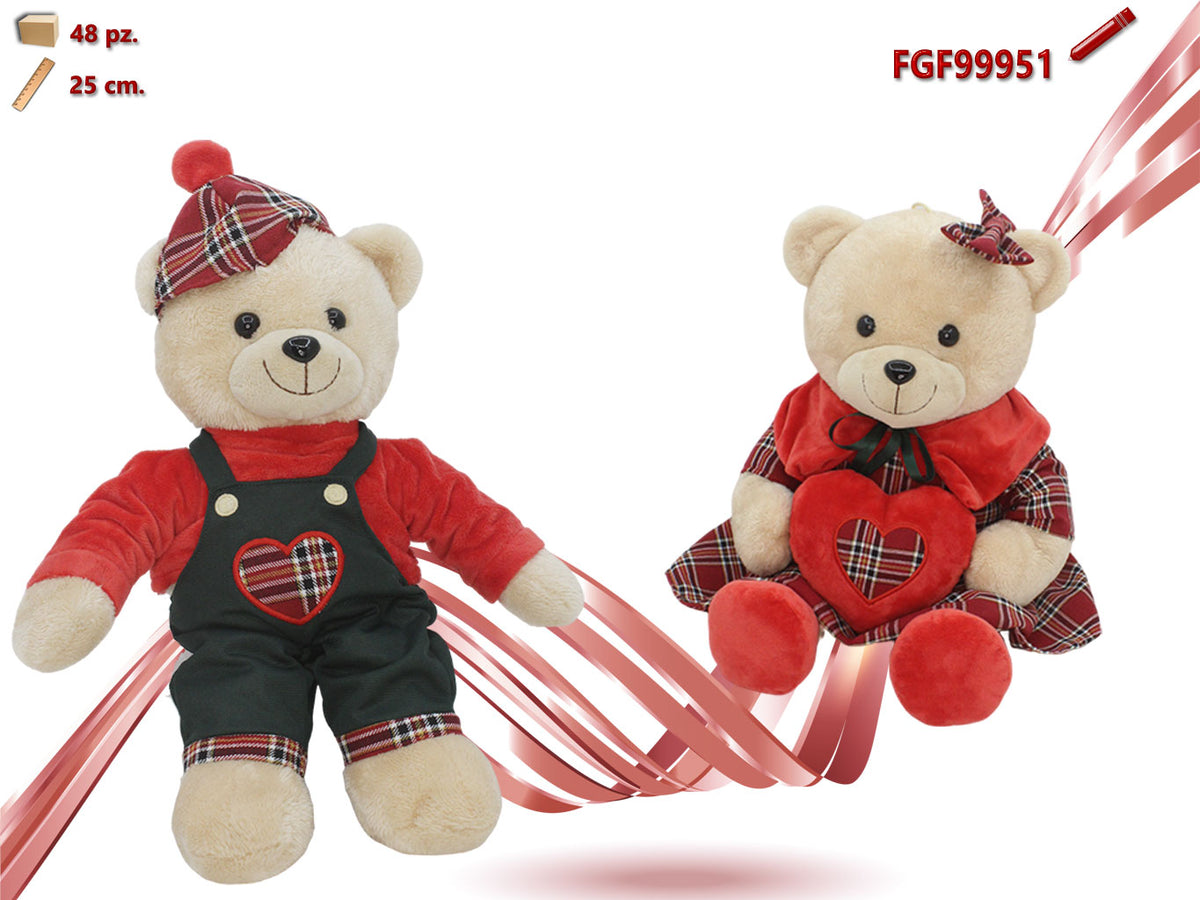 Orso in peluche 25cm con vestito boy/girl assortiti