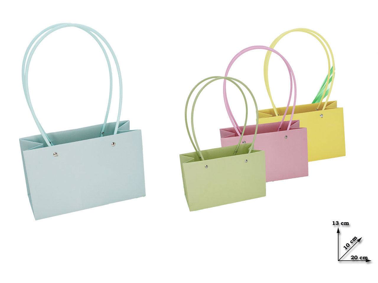 Shopper di carta con manico 20x10x13cm disponibile in colori assortiti