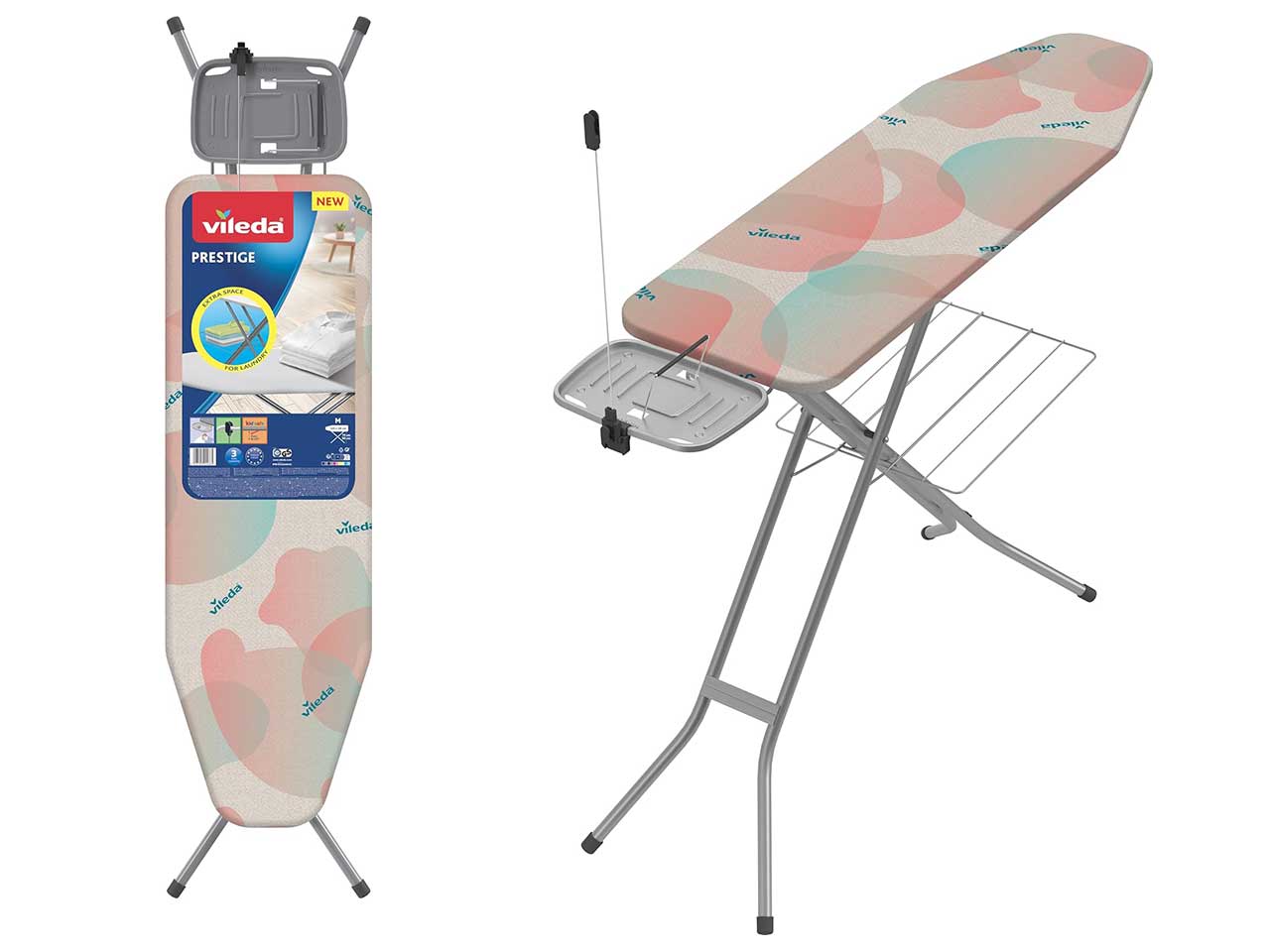 Asse da stiro con poggiaferro con archetto reversibile | Copriasse da stiro in cotone | Trasporto sicuro | Griglia portabiancheria - Vileda Prestige