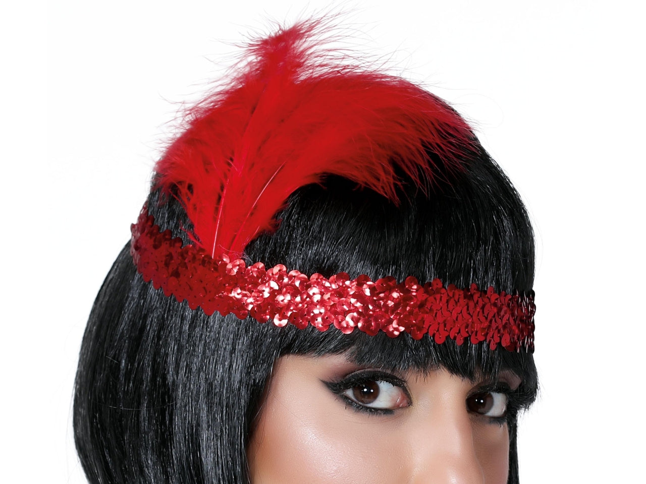 Fascia charleston paillette rosso con piume