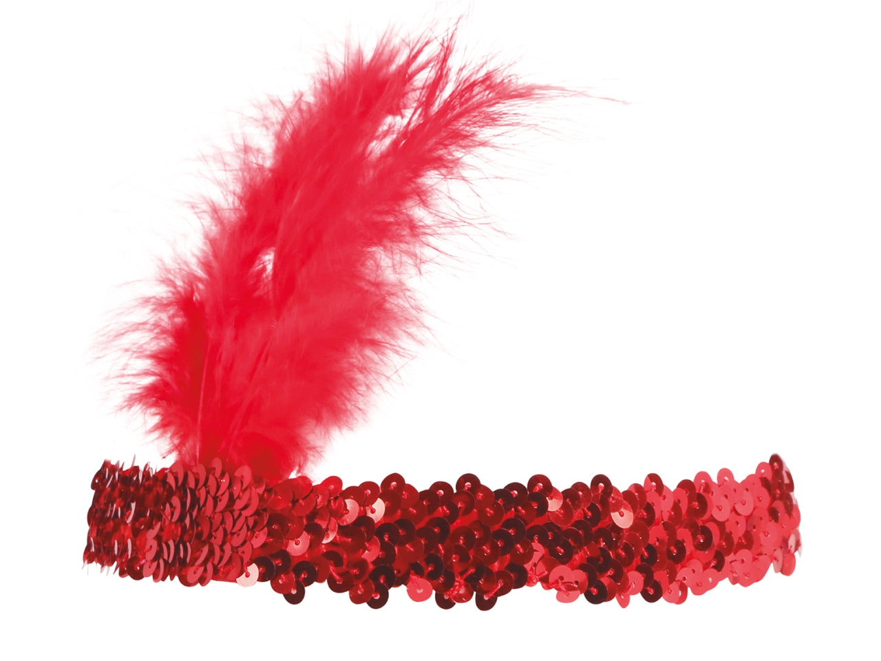 Fascia charleston paillette rosso con piume